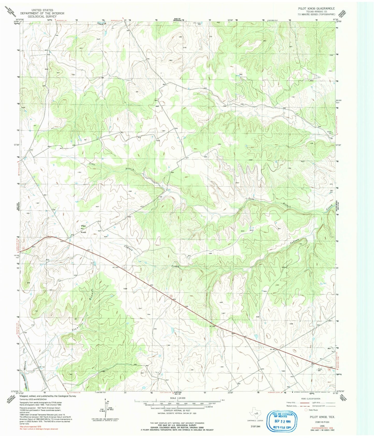 Classic USGS Pilot Knob Texas 7.5'x7.5' Topo Map Image