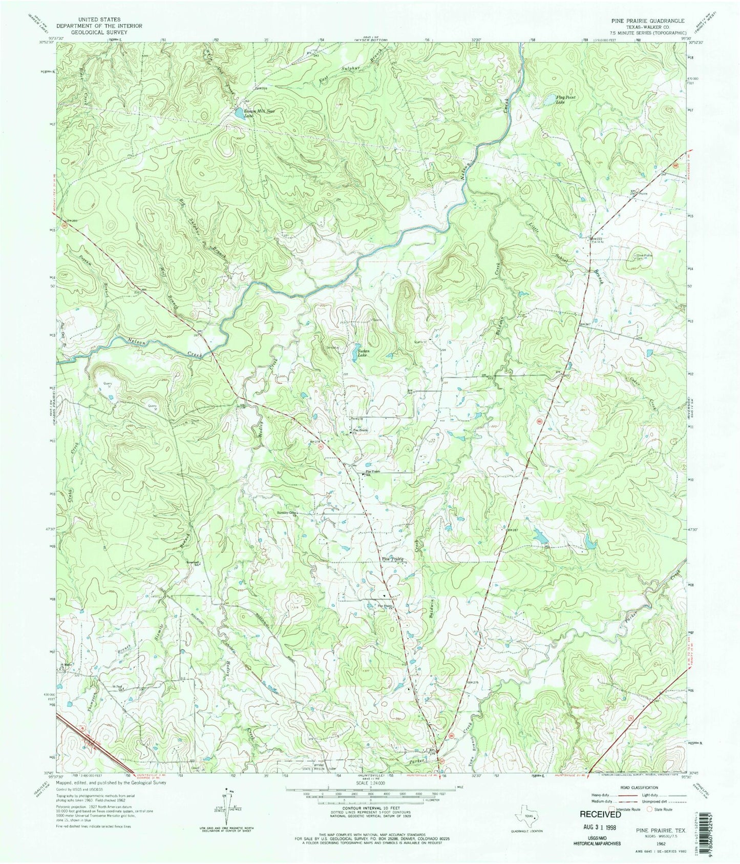 Classic USGS Pine Prairie Texas 7.5'x7.5' Topo Map Image