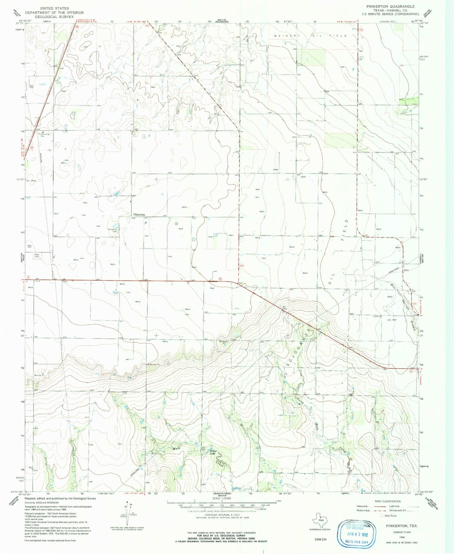 Classic USGS Pinkerton Texas 7.5'x7.5' Topo Map Image