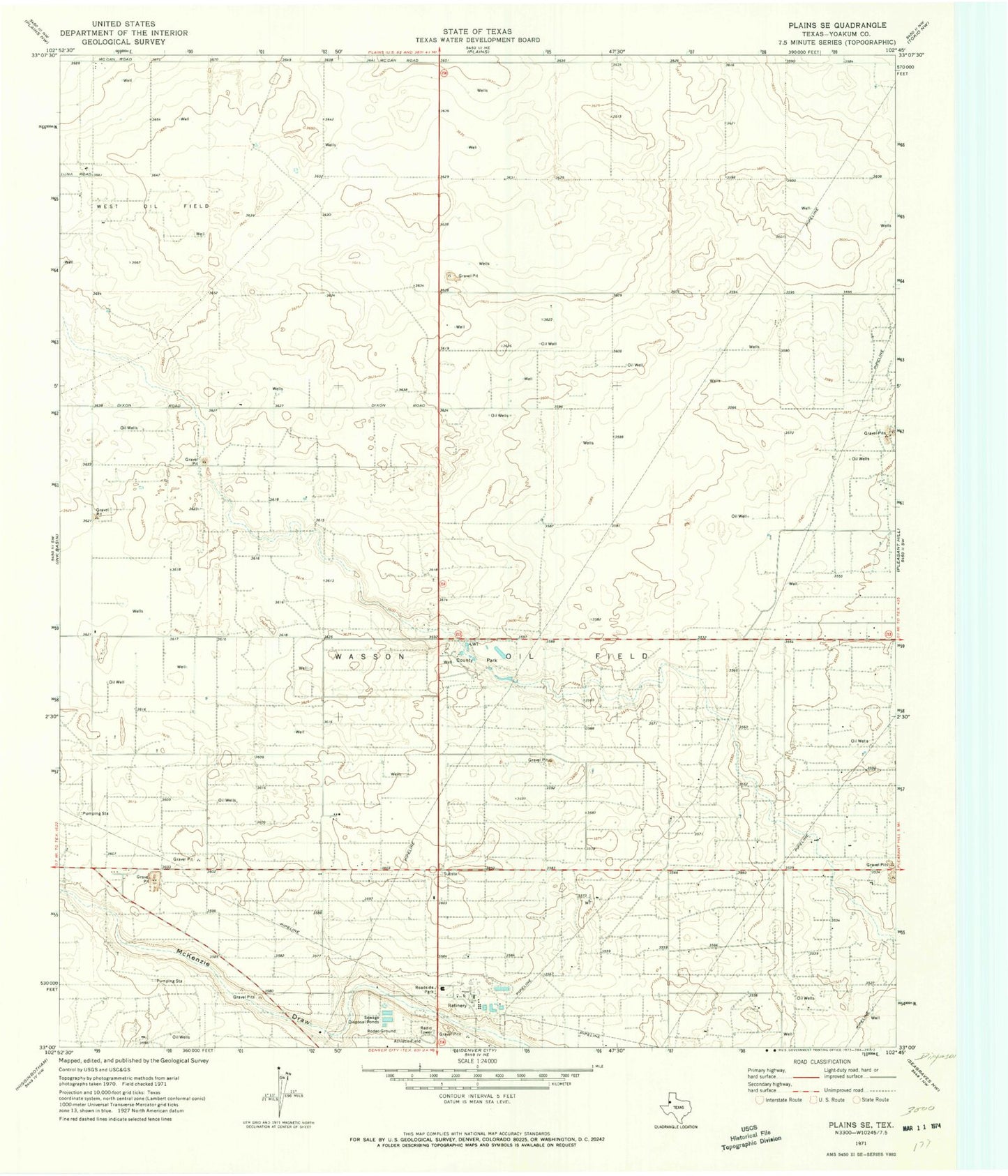 Classic USGS Plains SE Texas 7.5'x7.5' Topo Map Image