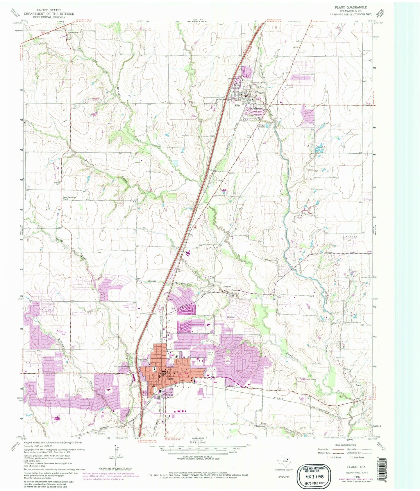 Classic USGS Plano Texas 7.5'x7.5' Topo Map Image