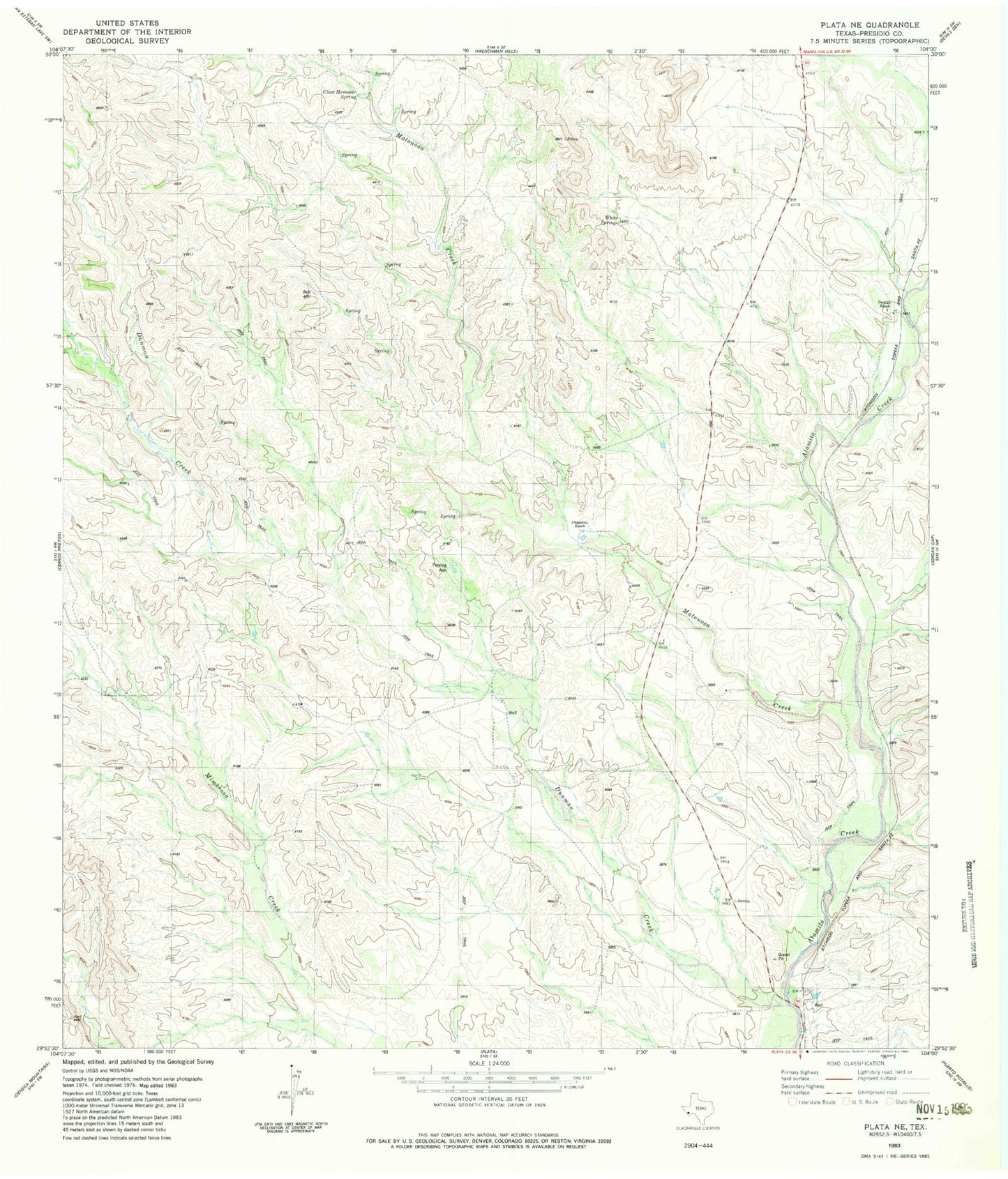 Classic USGS Plata NE Texas 7.5'x7.5' Topo Map Image