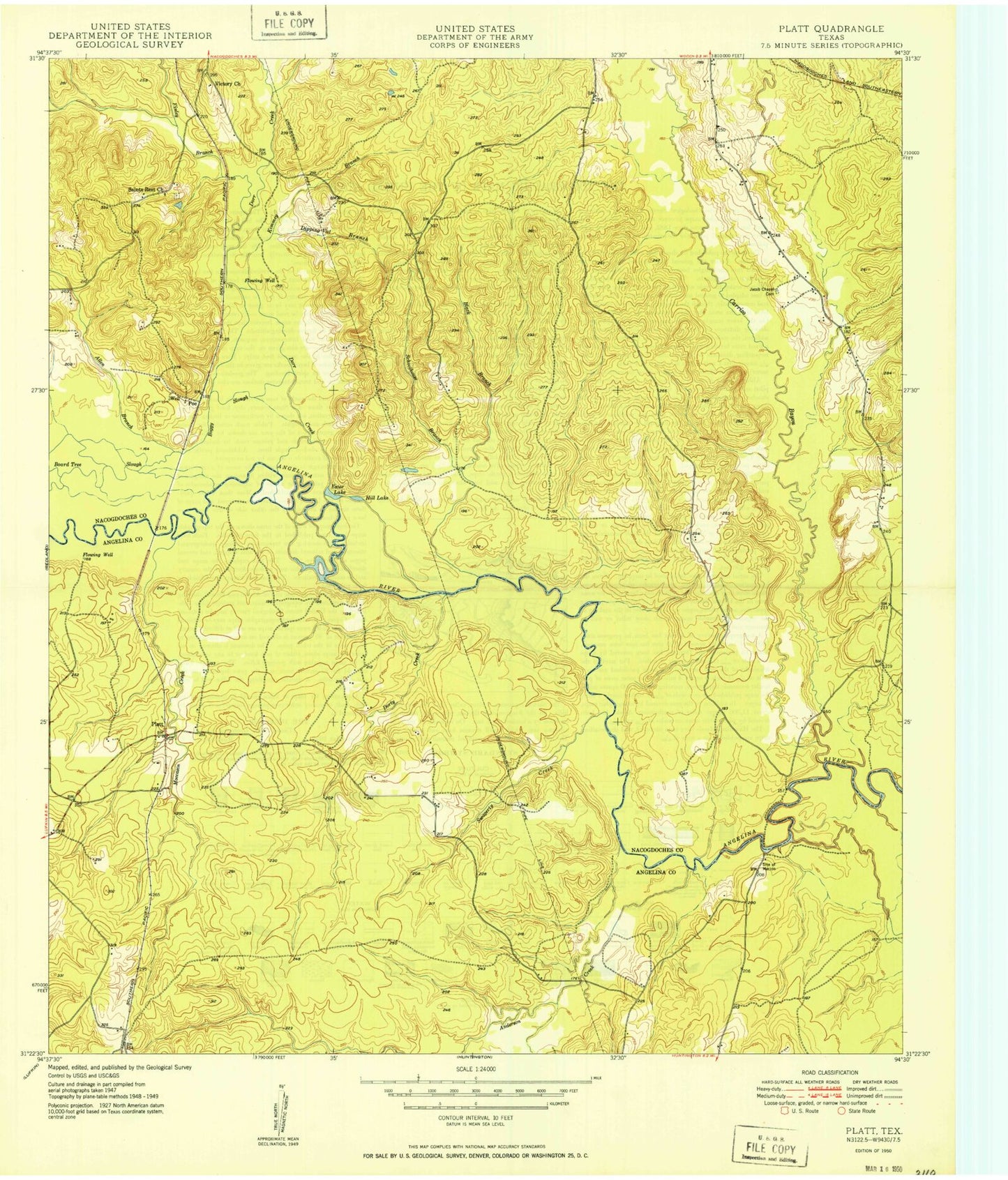 Classic USGS Platt Texas 7.5'x7.5' Topo Map Image