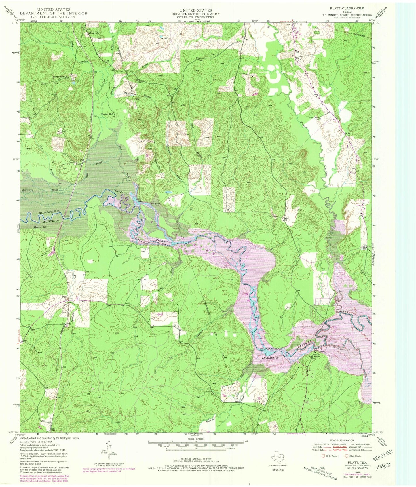 Classic USGS Platt Texas 7.5'x7.5' Topo Map Image