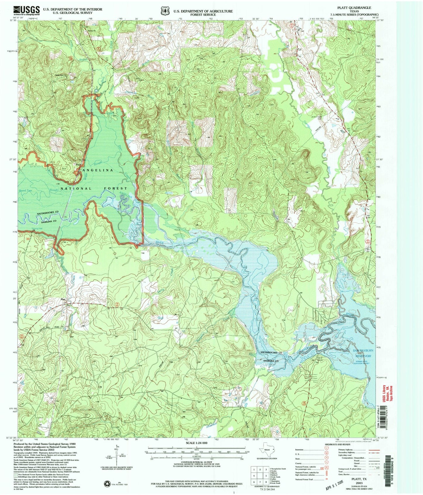 Classic USGS Platt Texas 7.5'x7.5' Topo Map Image