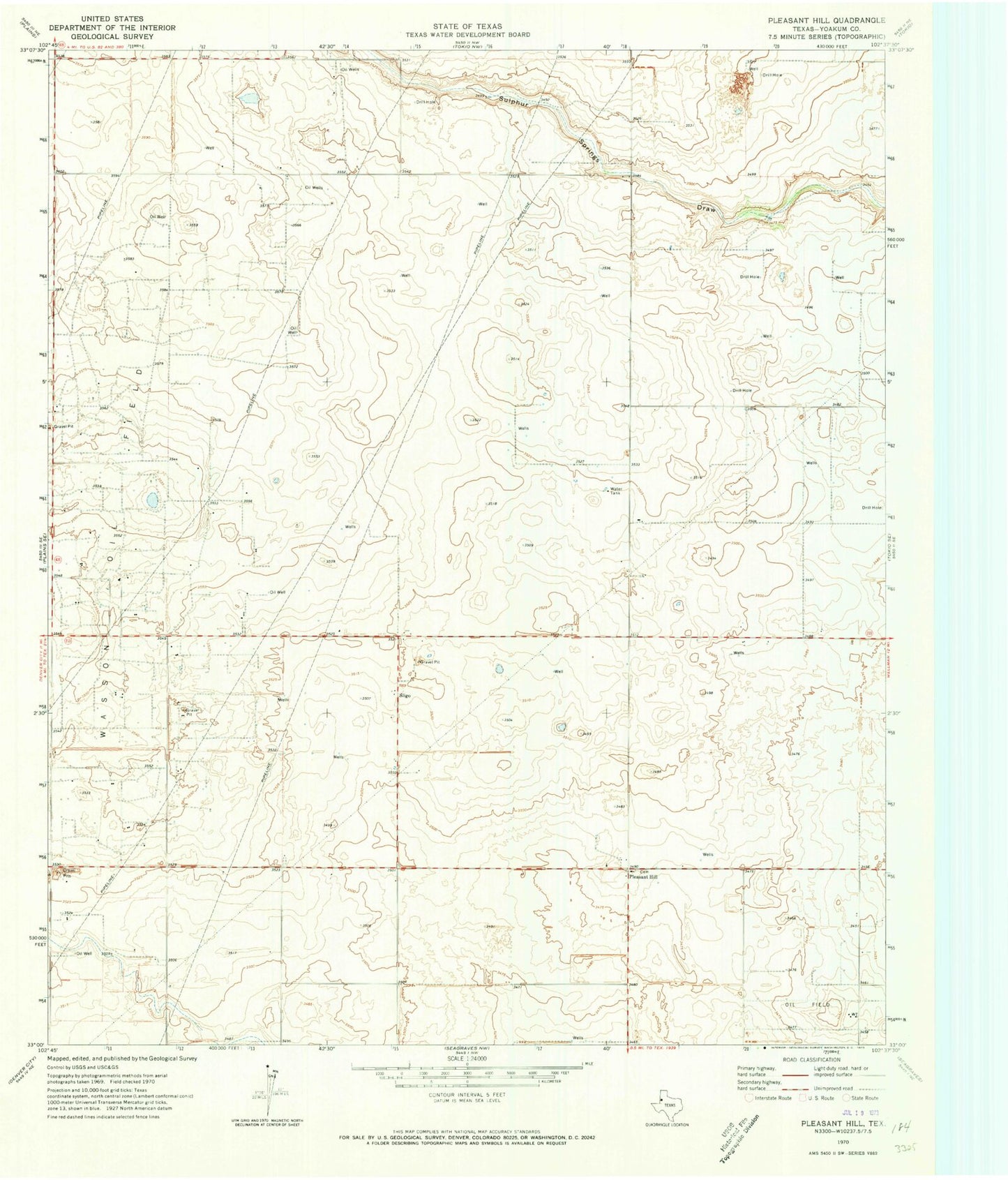 Classic USGS Pleasant Hill Texas 7.5'x7.5' Topo Map Image
