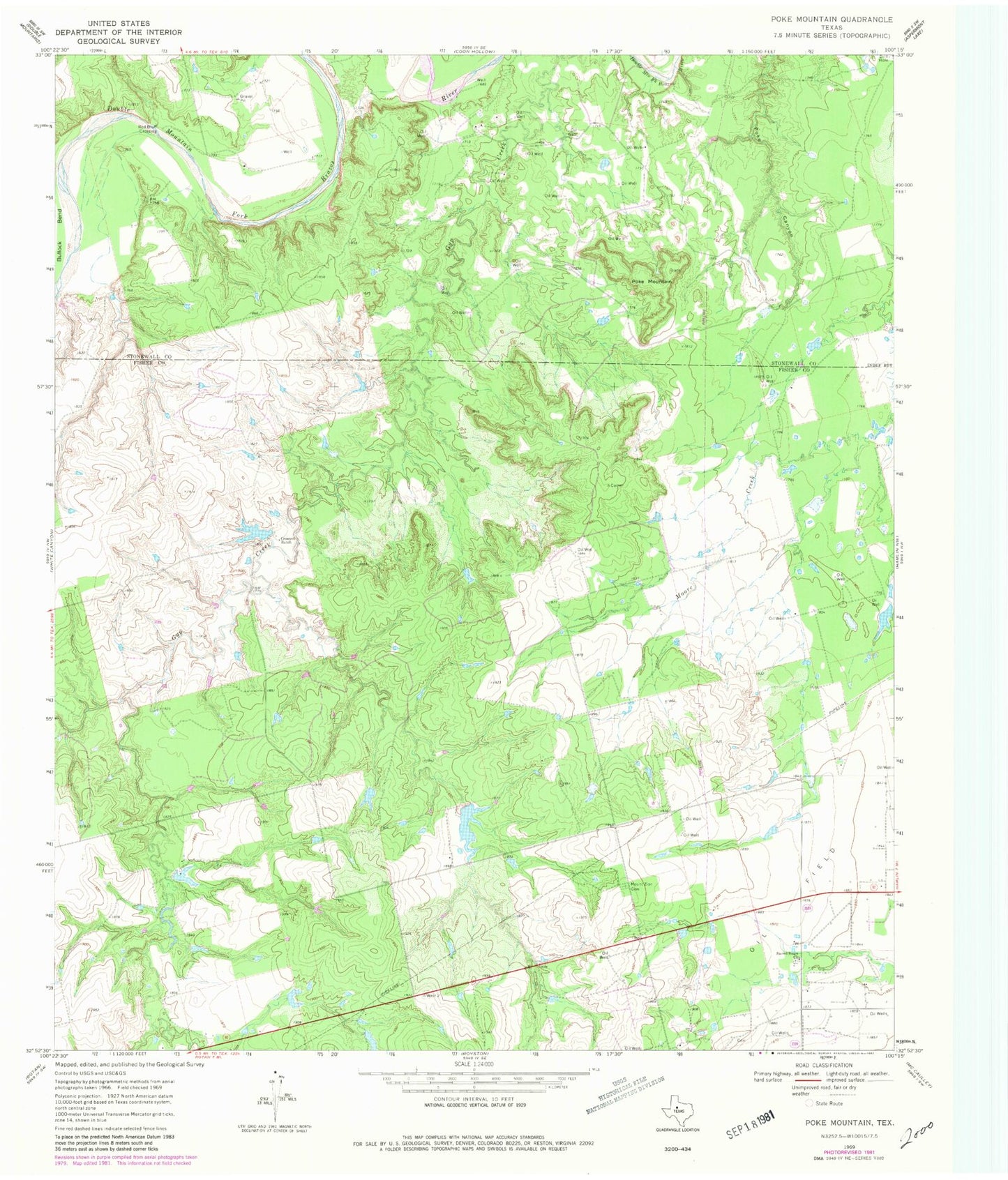 Classic USGS Poke Mountain Texas 7.5'x7.5' Topo Map Image