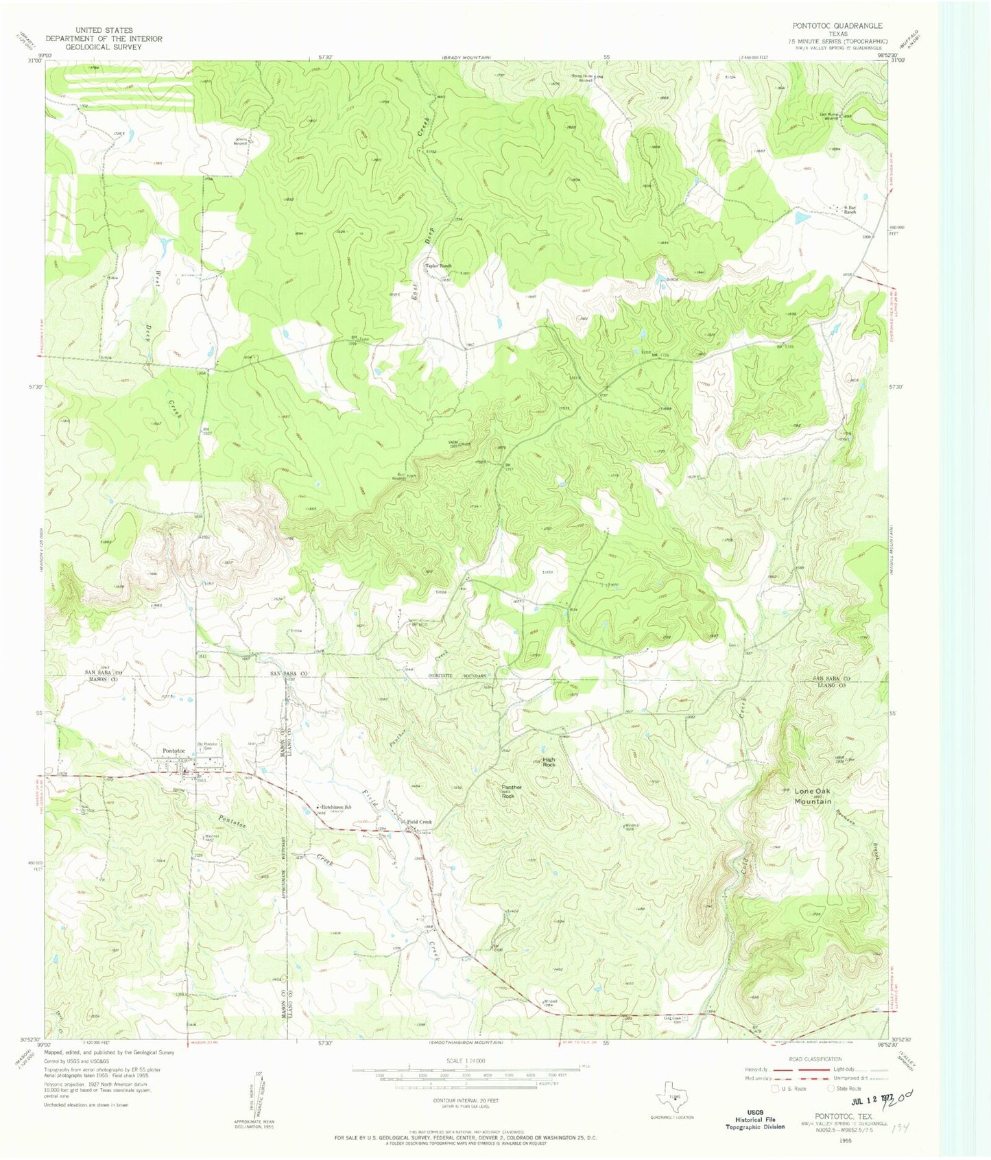 Classic USGS Pontotoc Texas 7.5'x7.5' Topo Map Image