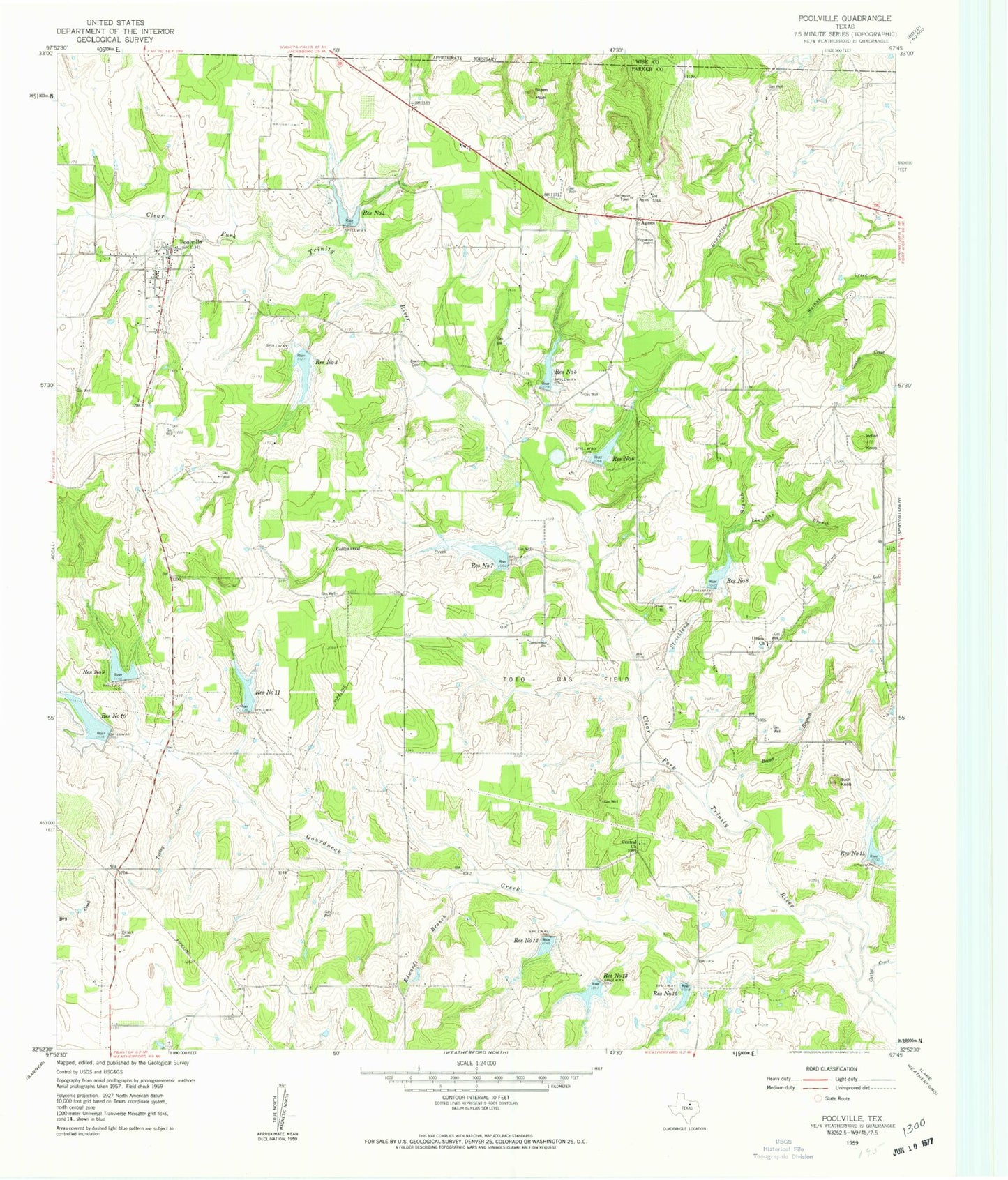Classic USGS Poolville Texas 7.5'x7.5' Topo Map Image
