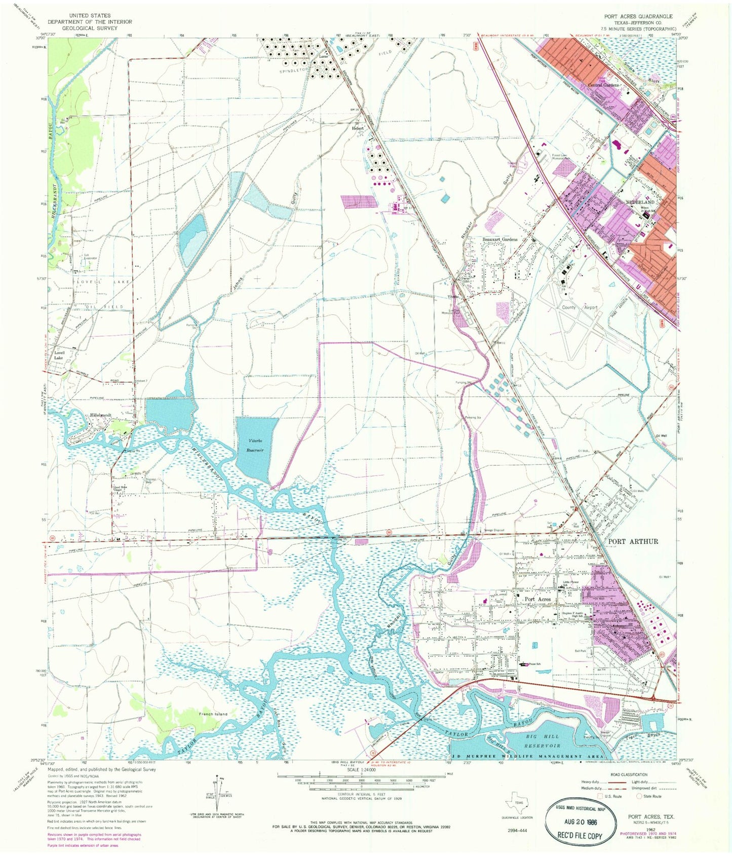 Classic USGS Port Acres Texas 7.5'x7.5' Topo Map Image