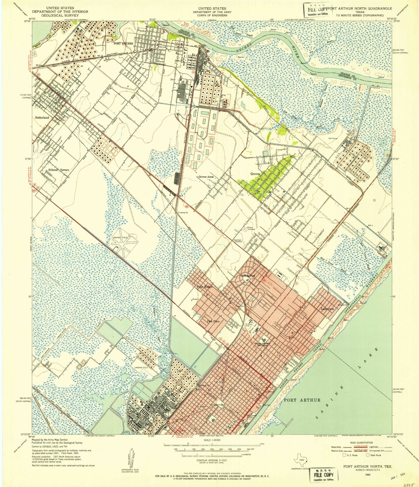 Classic USGS Port Arthur North Texas 7.5'x7.5' Topo Map Image