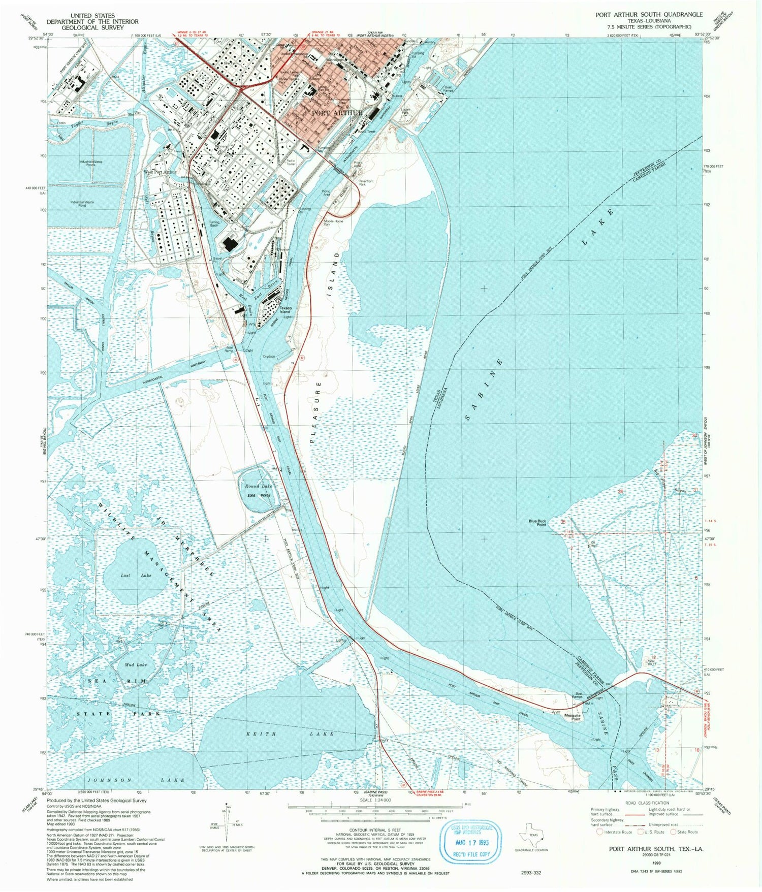 Classic USGS Port Arthur South Texas 7.5'x7.5' Topo Map Image