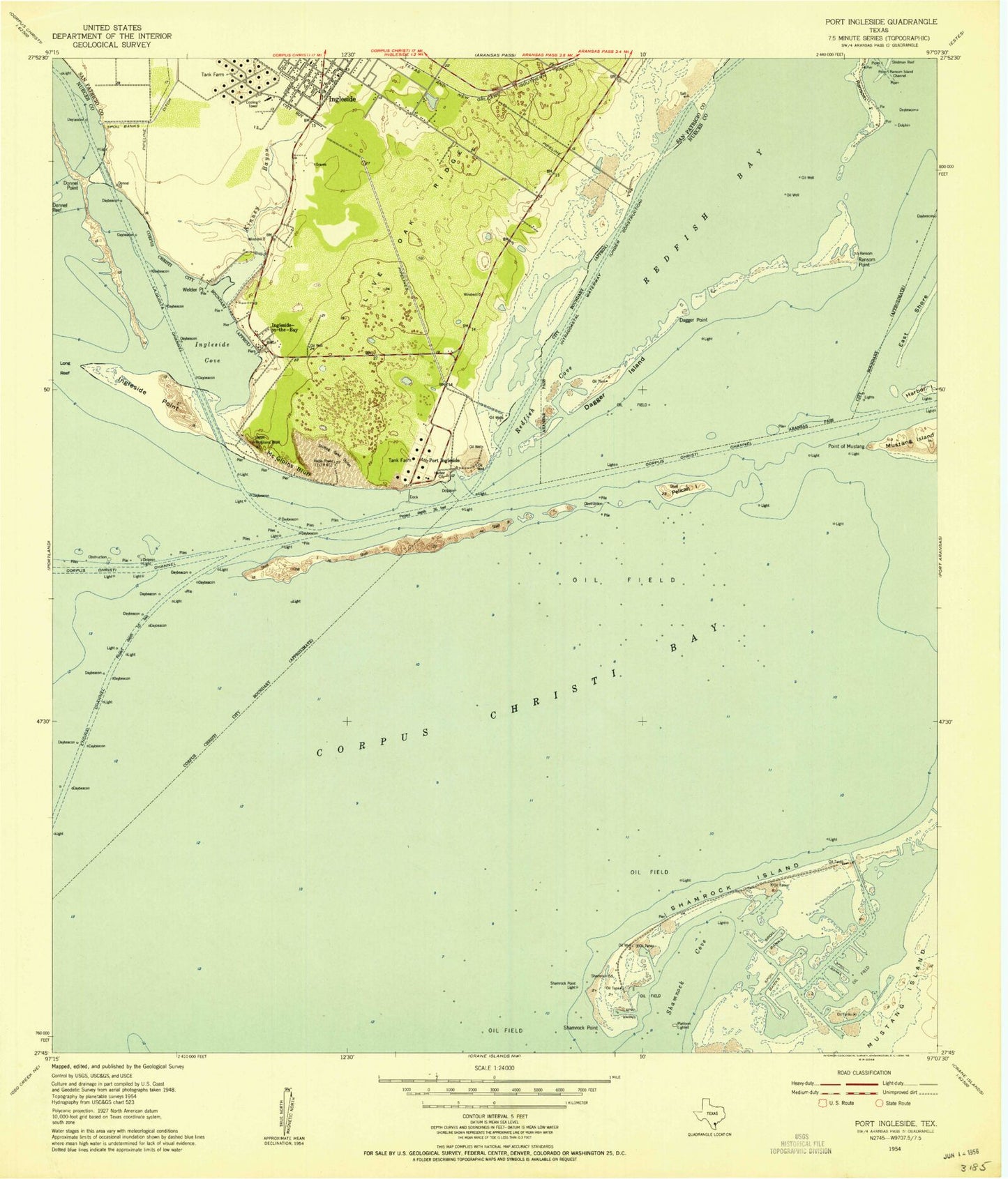 Classic USGS Port Ingleside Texas 7.5'x7.5' Topo Map Image