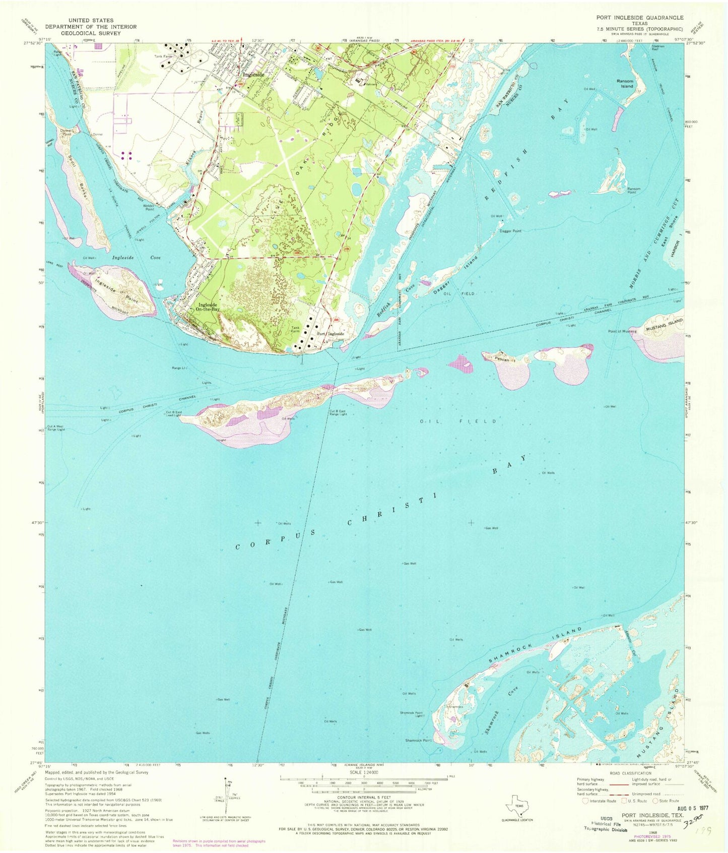 Classic USGS Port Ingleside Texas 7.5'x7.5' Topo Map Image
