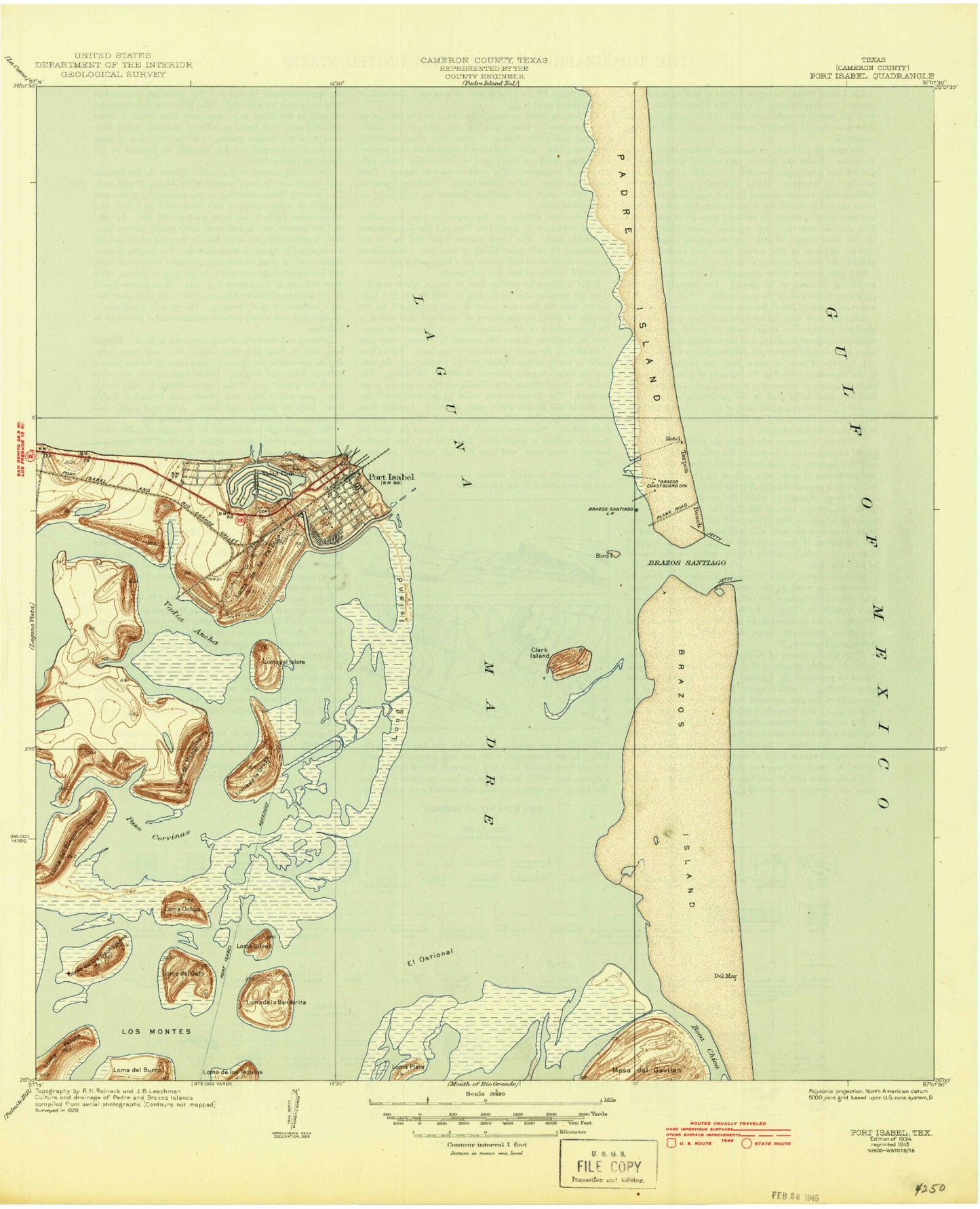 Classic USGS Port Isabel Texas 7.5'x7.5' Topo Map Image