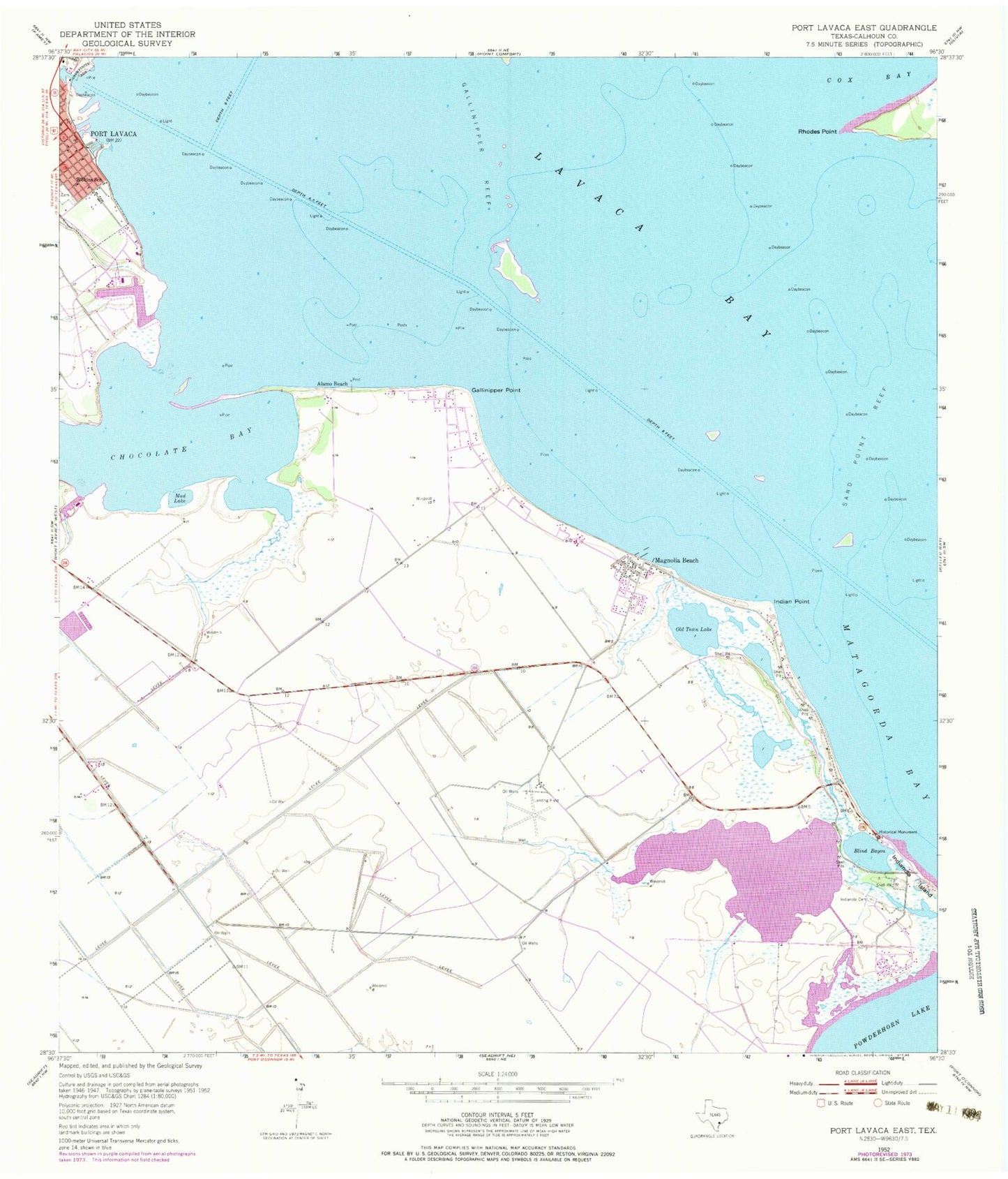 Classic USGS Port Lavaca East Texas 7.5'x7.5' Topo Map Image