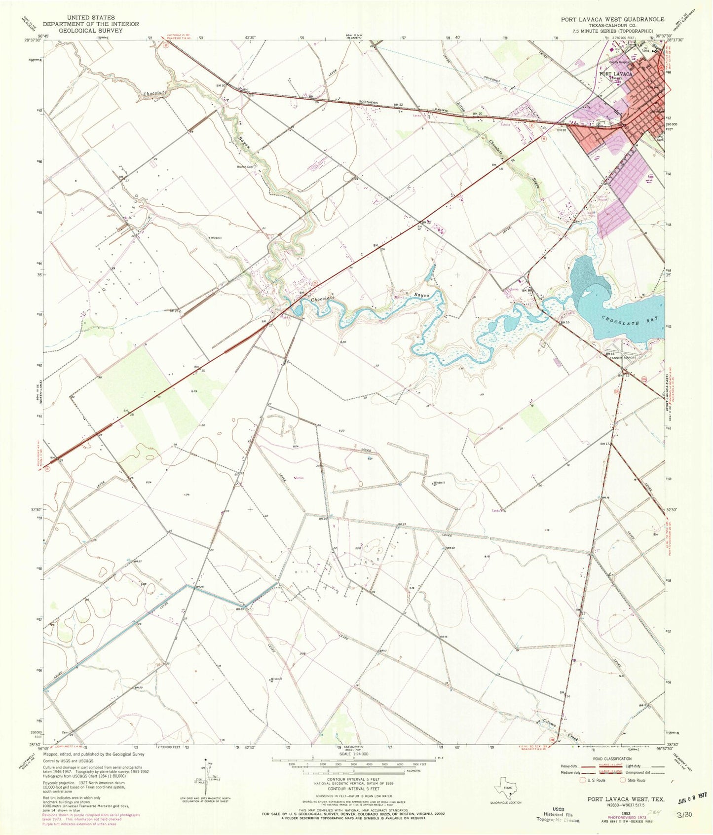 Classic USGS Port Lavaca West Texas 7.5'x7.5' Topo Map Image