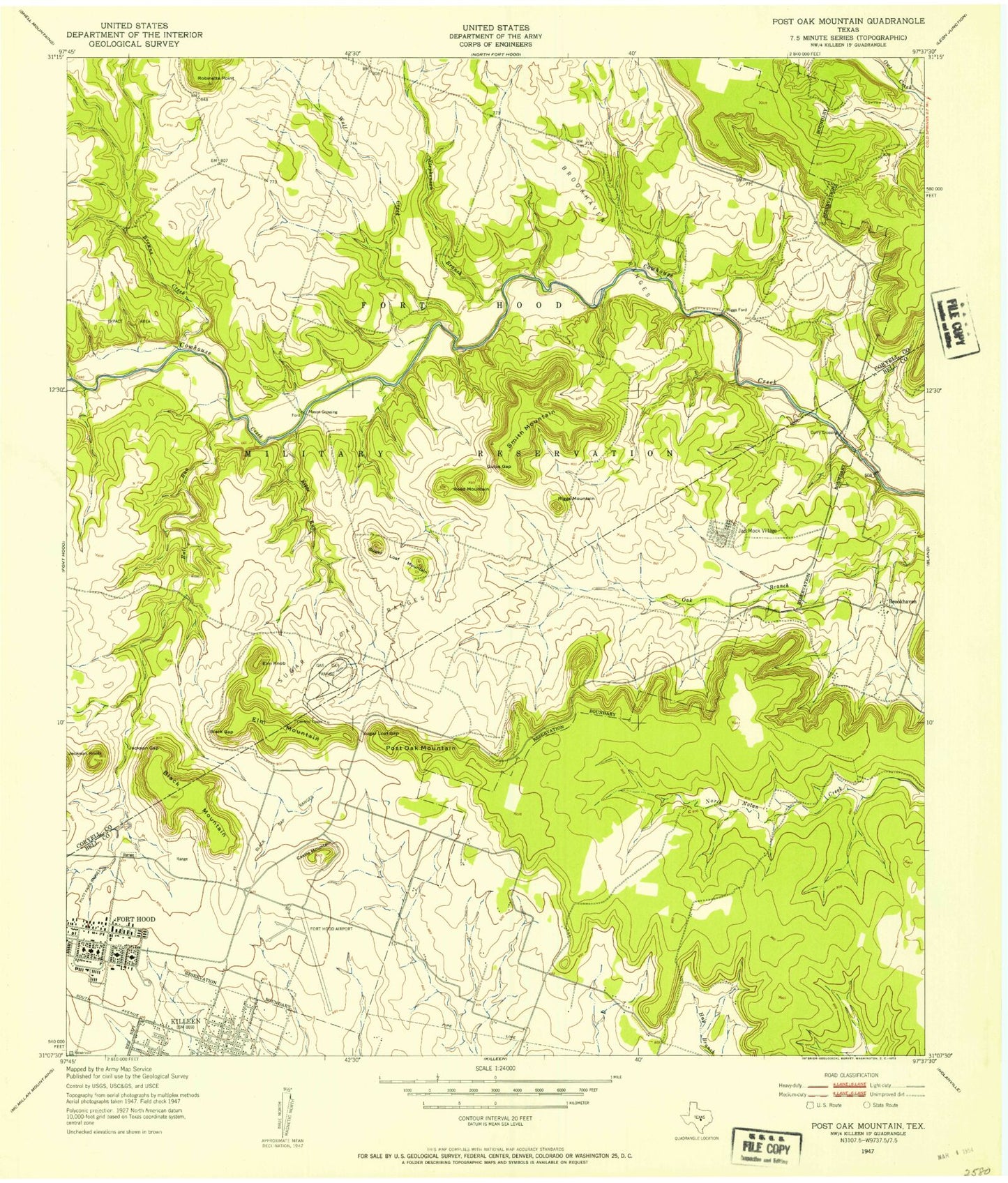 Classic USGS Post Oak Mountain Texas 7.5'x7.5' Topo Map Image