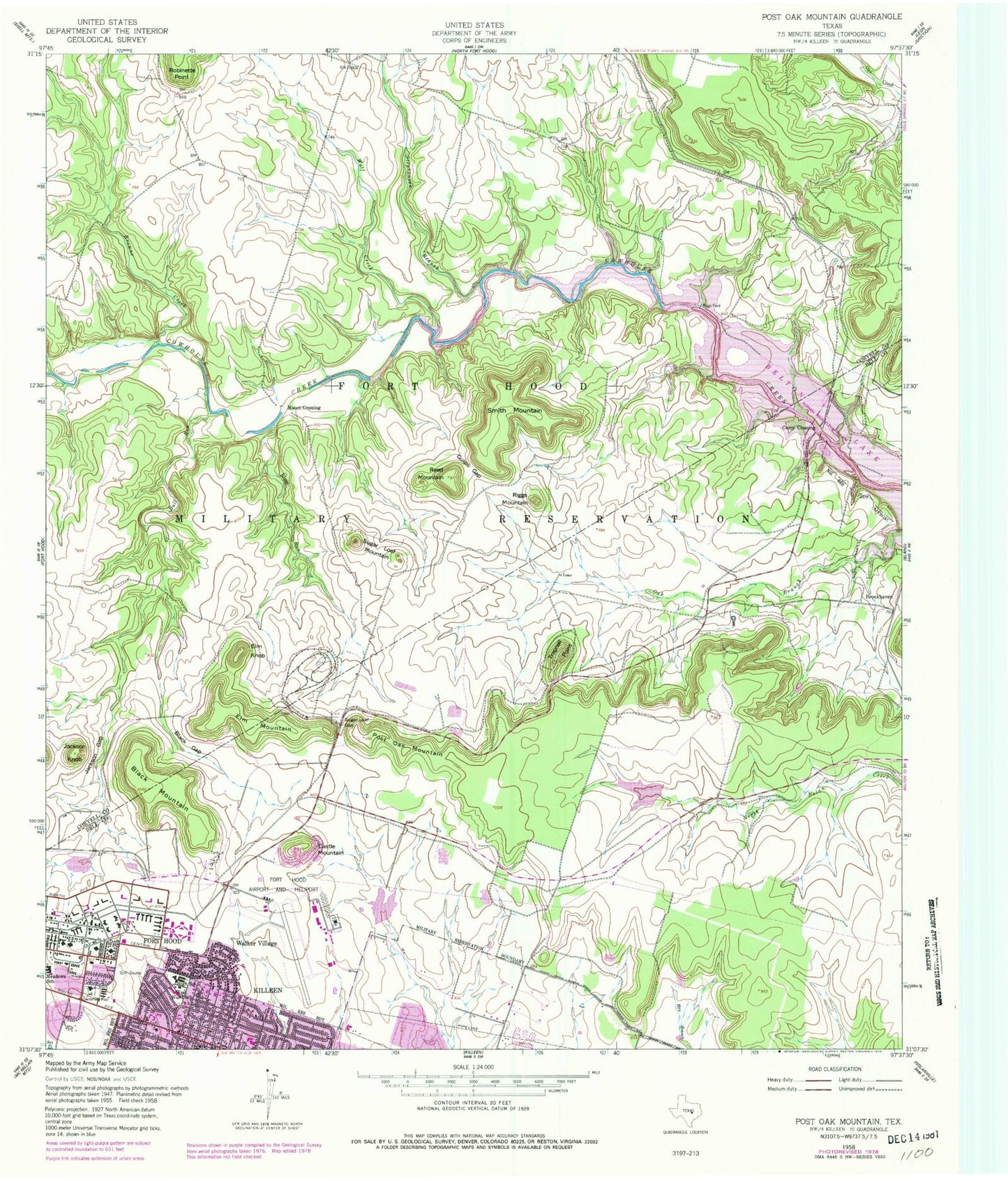 Classic USGS Post Oak Mountain Texas 7.5'x7.5' Topo Map Image