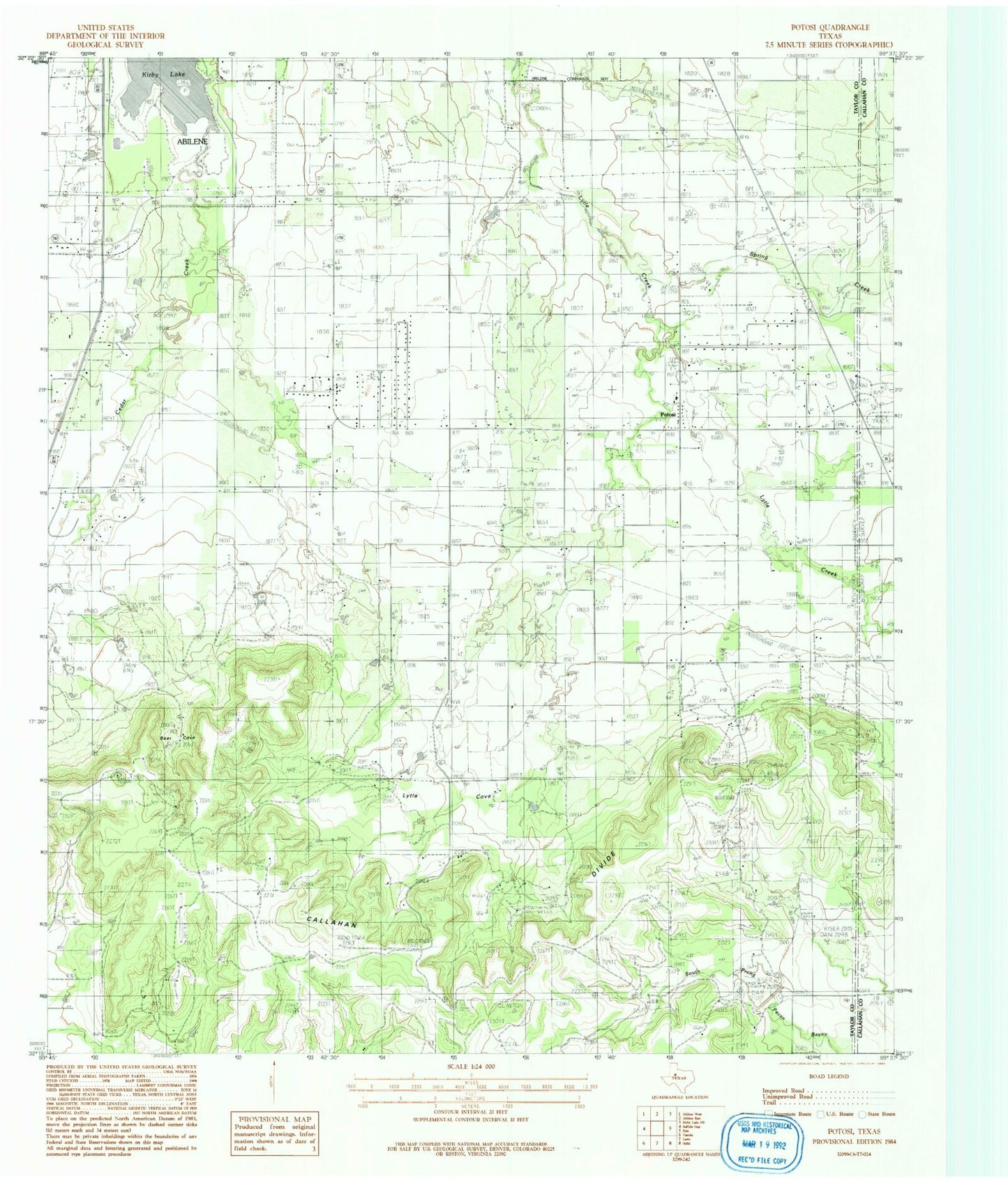 Classic USGS Potosi Texas 7.5'x7.5' Topo Map Image