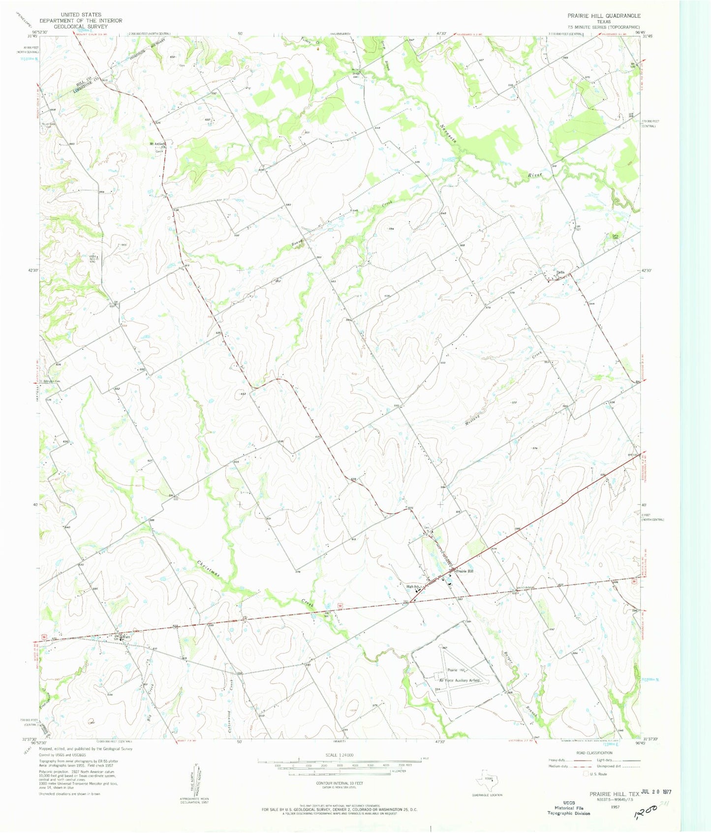 Classic USGS Prairie Hill Texas 7.5'x7.5' Topo Map Image
