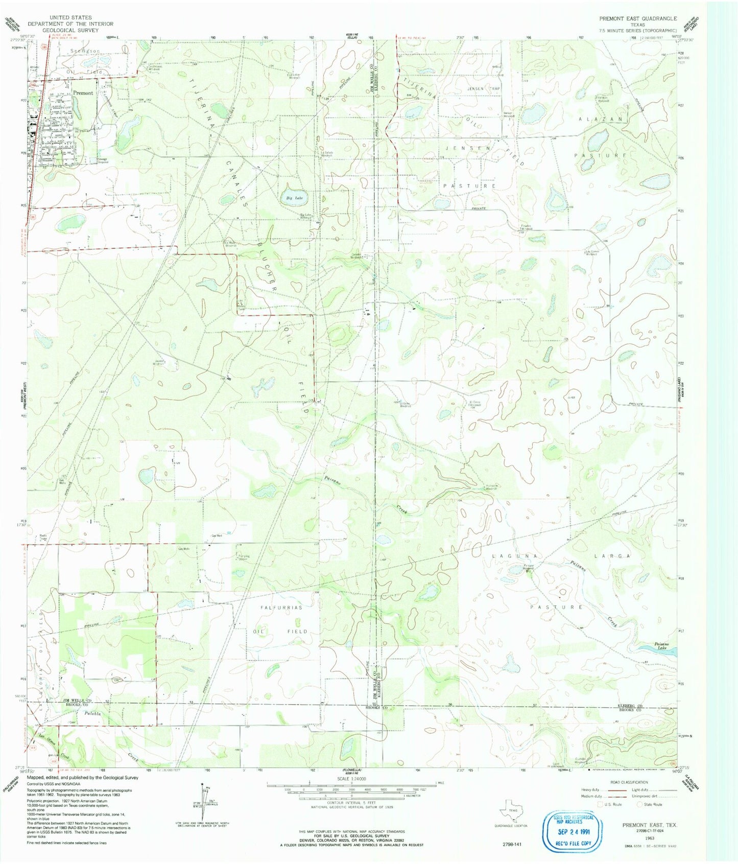 Classic USGS Premont East Texas 7.5'x7.5' Topo Map Image