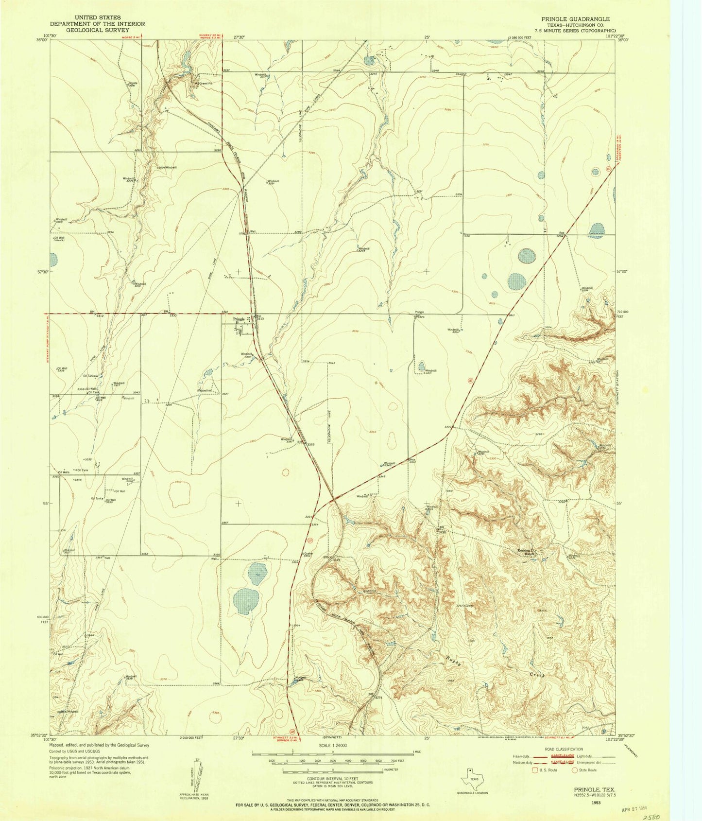 Classic USGS Pringle Texas 7.5'x7.5' Topo Map Image