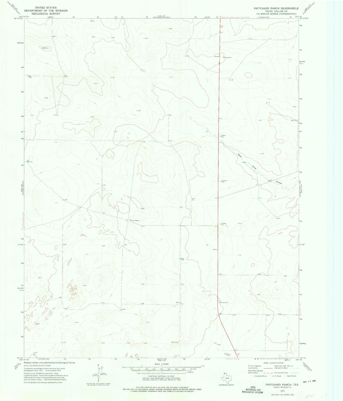 Classic USGS Pritchard Ranch Texas 7.5'x7.5' Topo Map Image