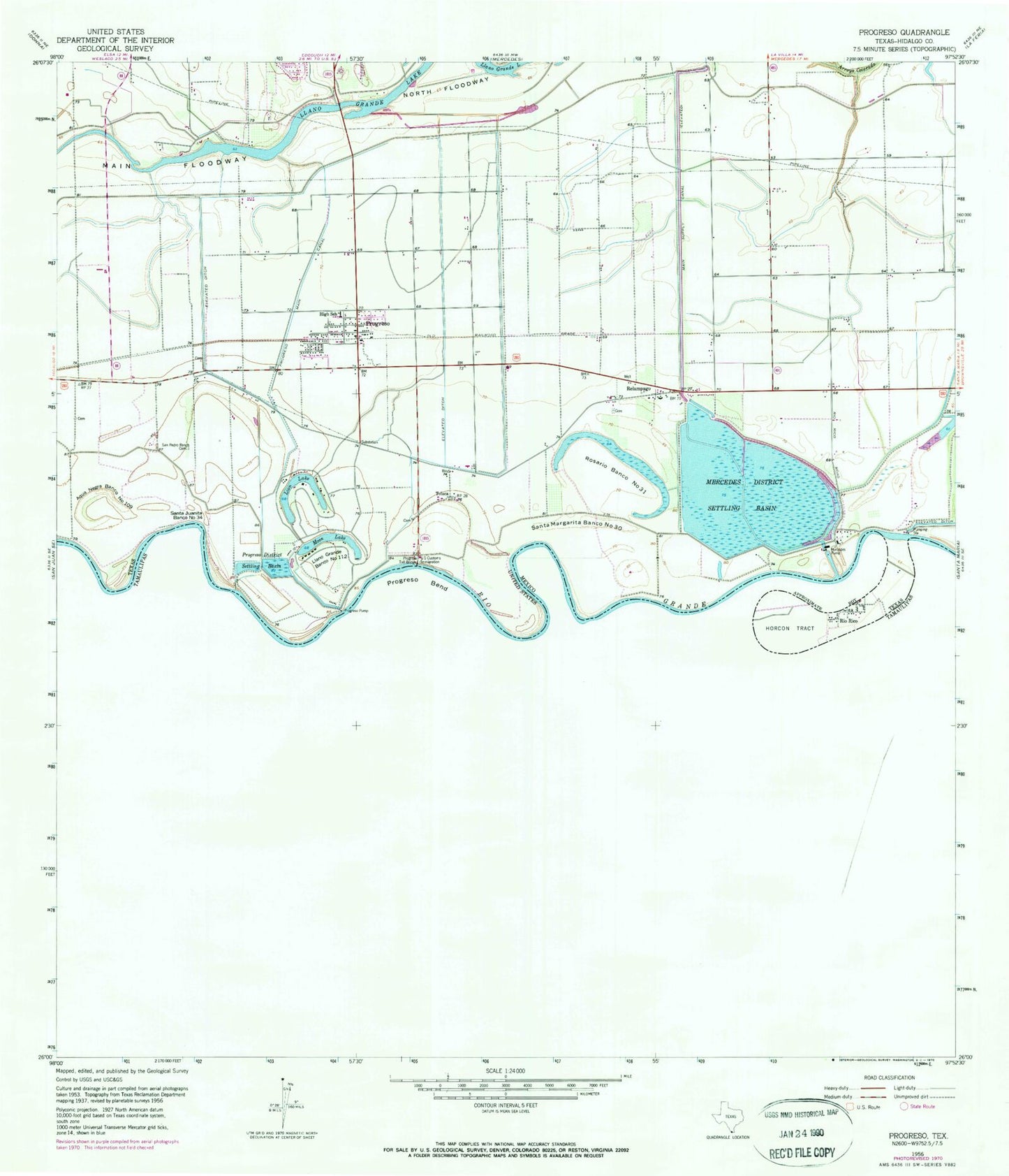 Classic USGS Progreso Texas 7.5'x7.5' Topo Map Image