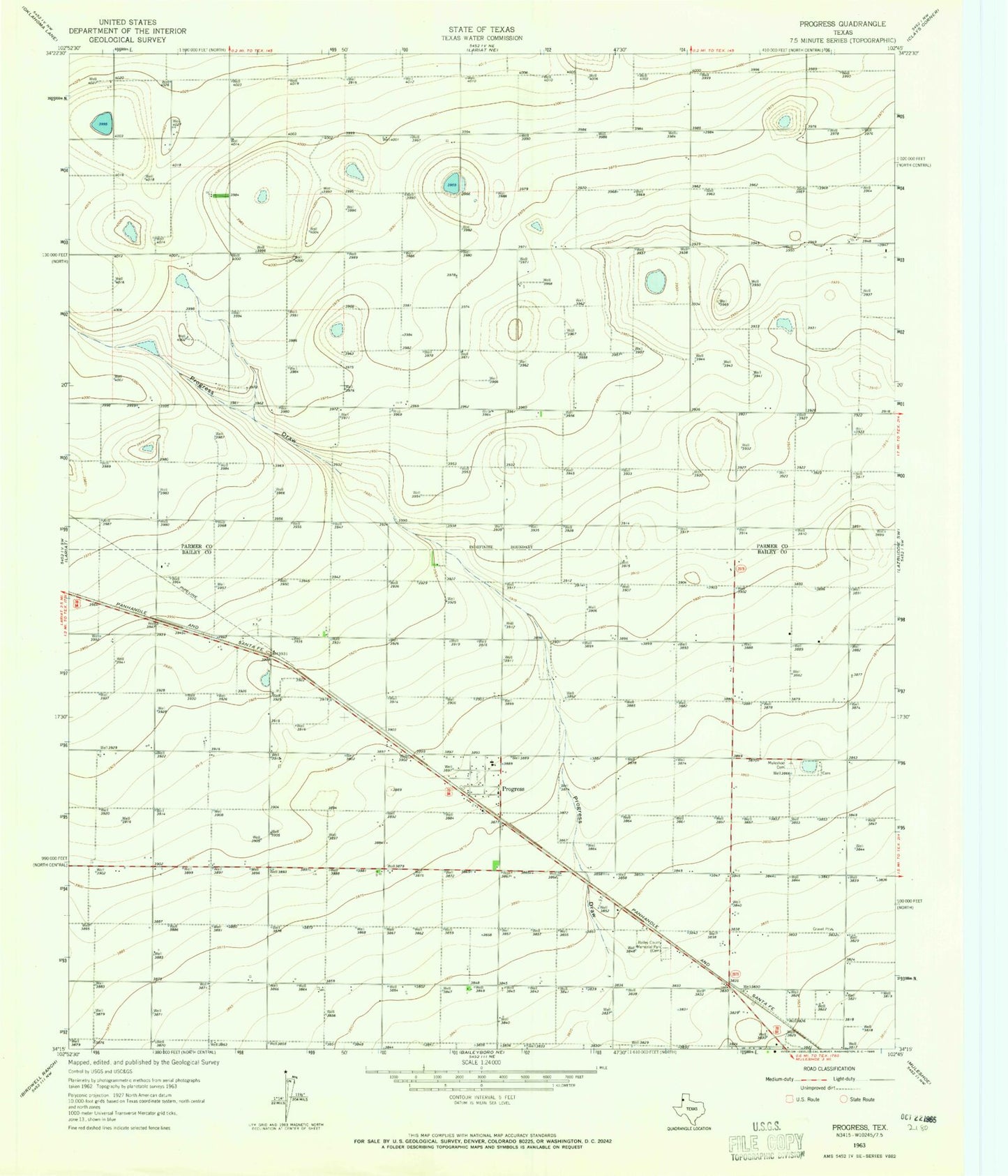 Classic USGS Progress Texas 7.5'x7.5' Topo Map Image