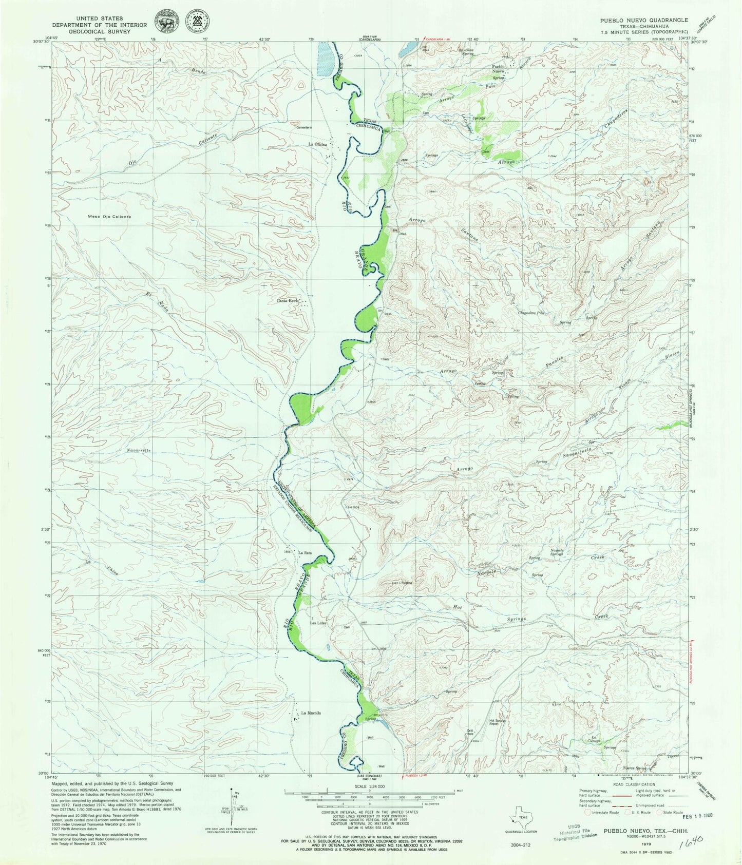 Classic USGS Pueblo Nuevo Texas 7.5'x7.5' Topo Map Image