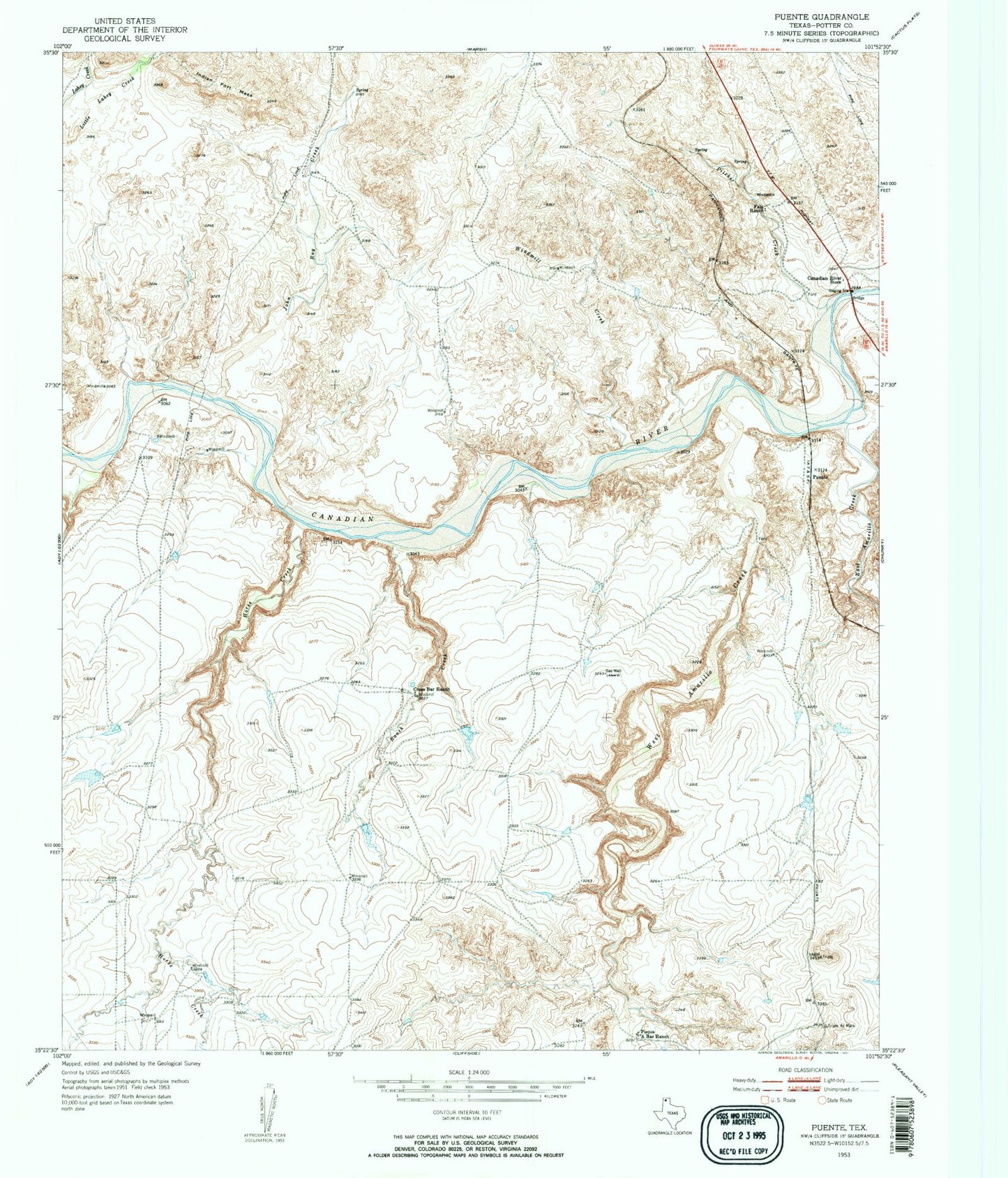 Classic USGS Puente Texas 7.5'x7.5' Topo Map Image