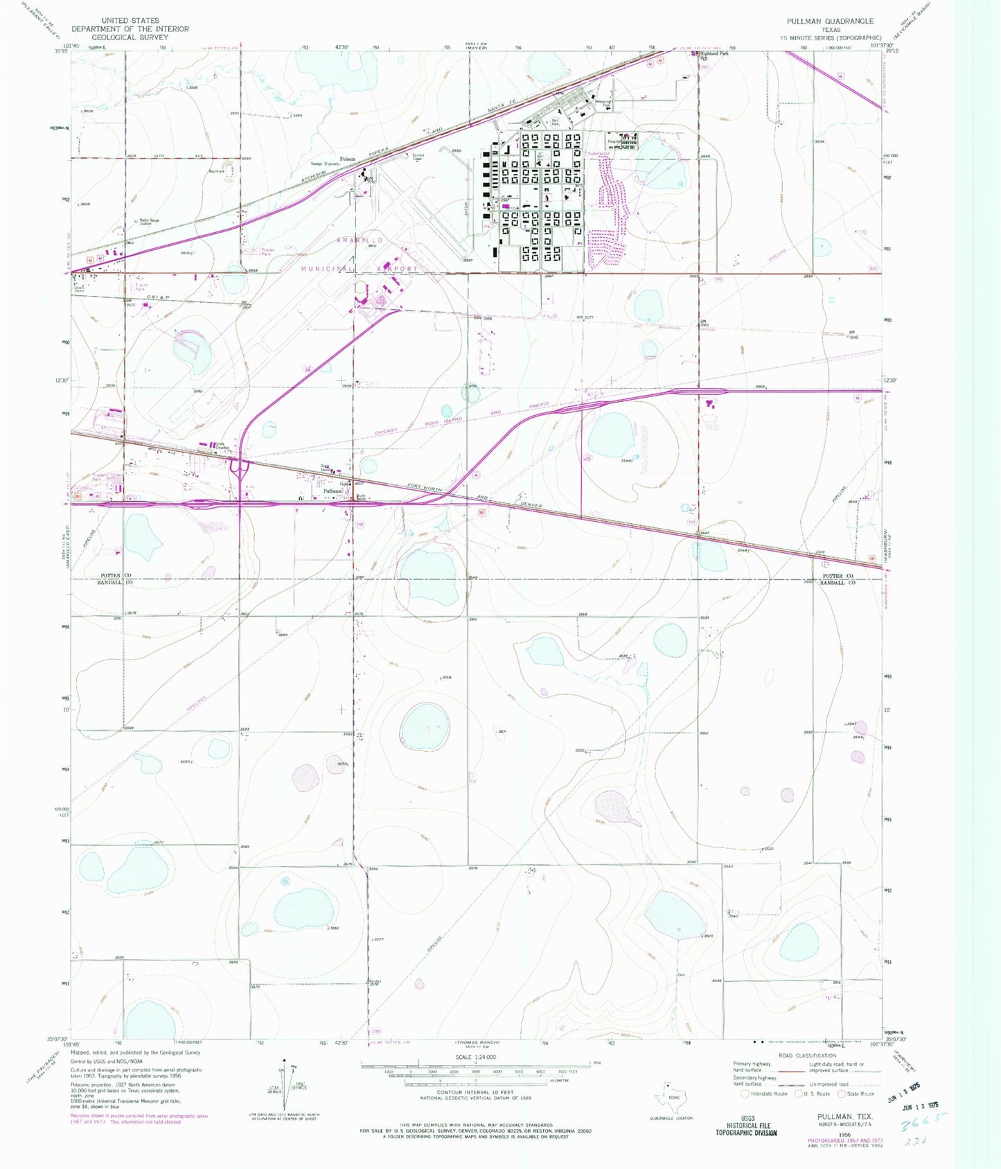 Classic USGS Pullman Texas 7.5'x7.5' Topo Map Image