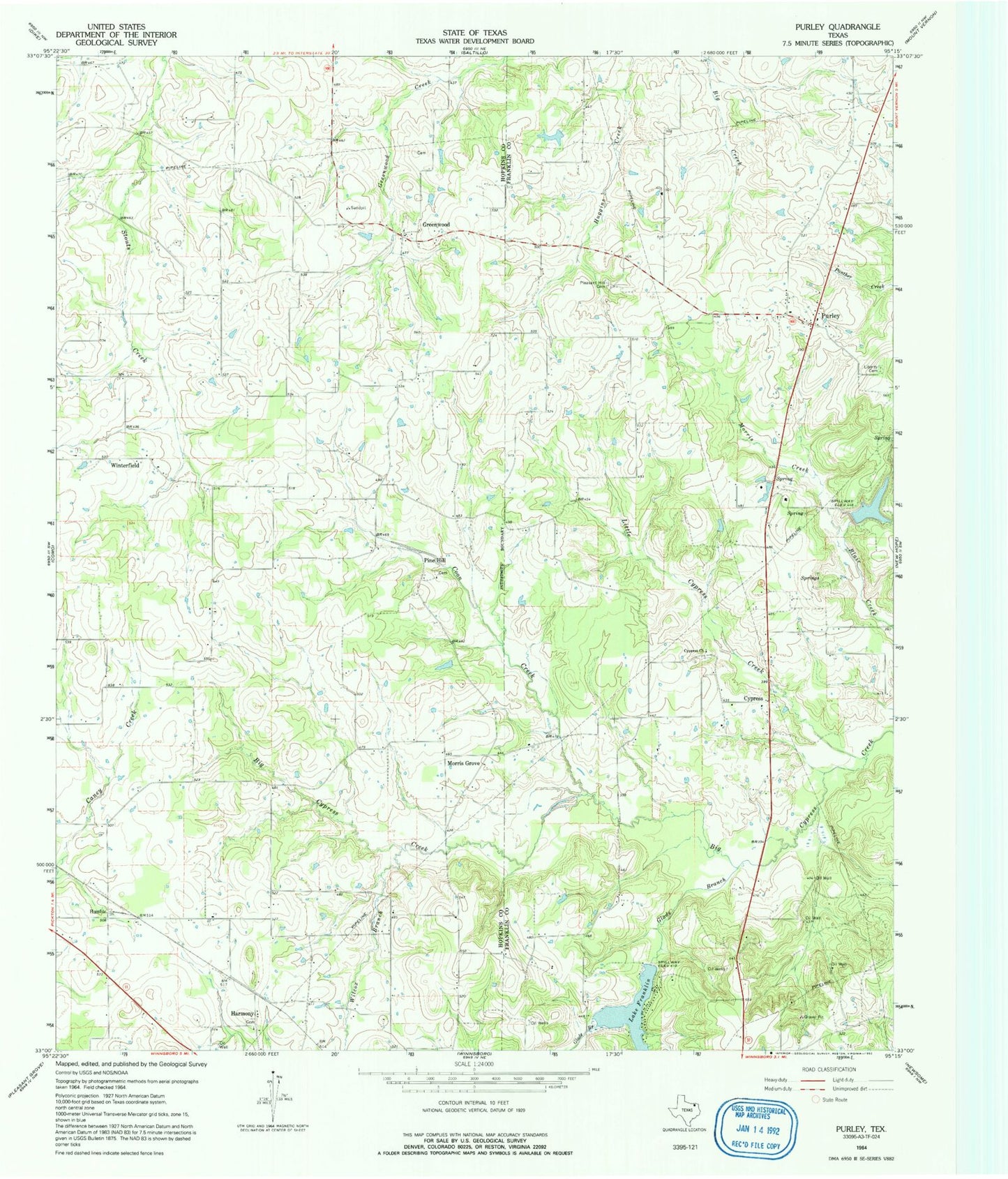 Classic USGS Purley Texas 7.5'x7.5' Topo Map Image