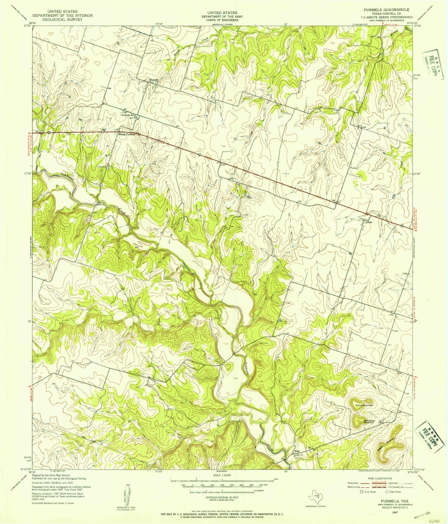 Classic USGS Purmela Texas 7.5'x7.5' Topo Map Image