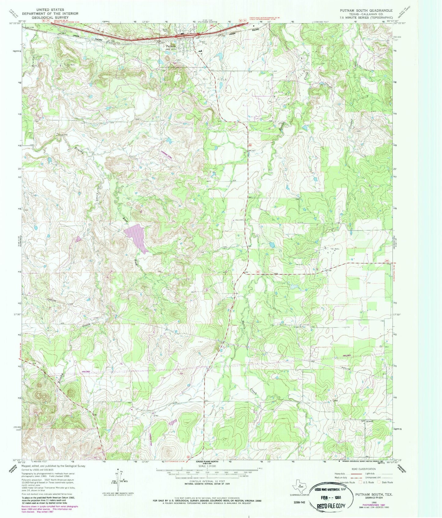 Classic USGS Putnam South Texas 7.5'x7.5' Topo Map Image