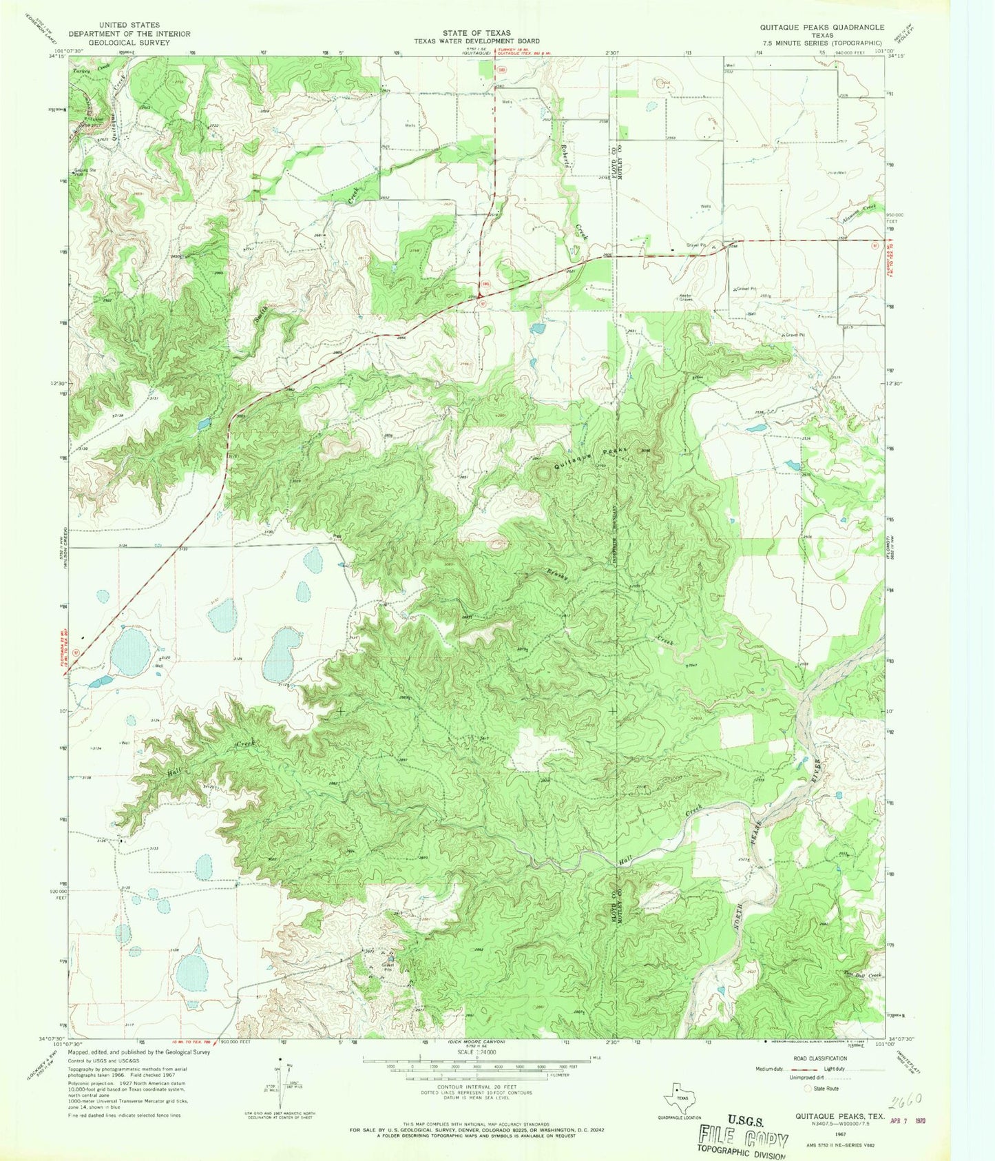 Classic USGS Quitaque Peaks Texas 7.5'x7.5' Topo Map Image