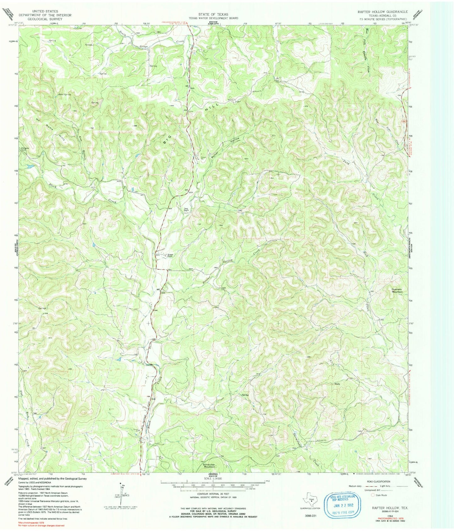 Classic USGS Rafter Hollow Texas 7.5'x7.5' Topo Map Image