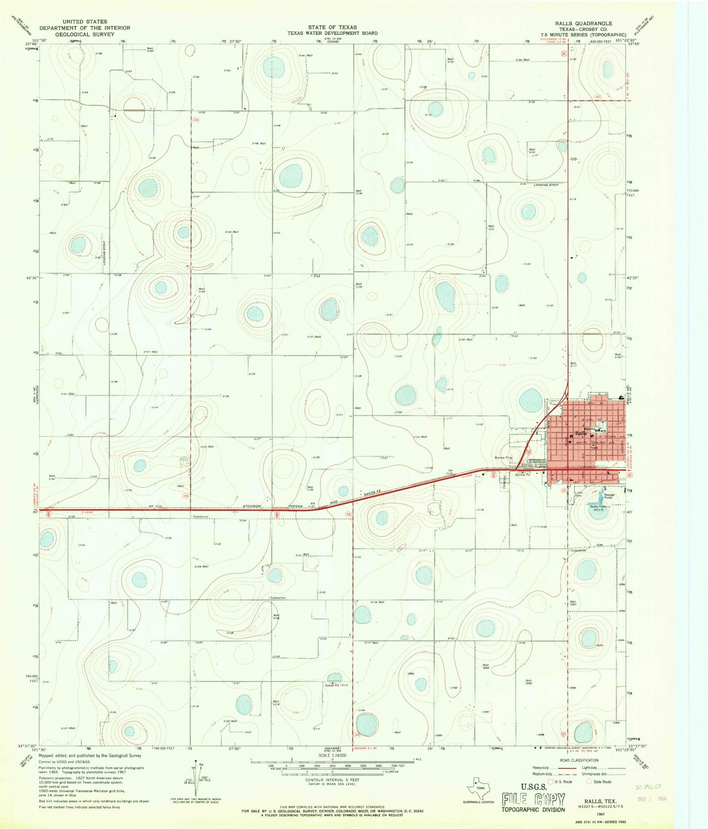 Classic USGS Ralls Texas 7.5'x7.5' Topo Map Image