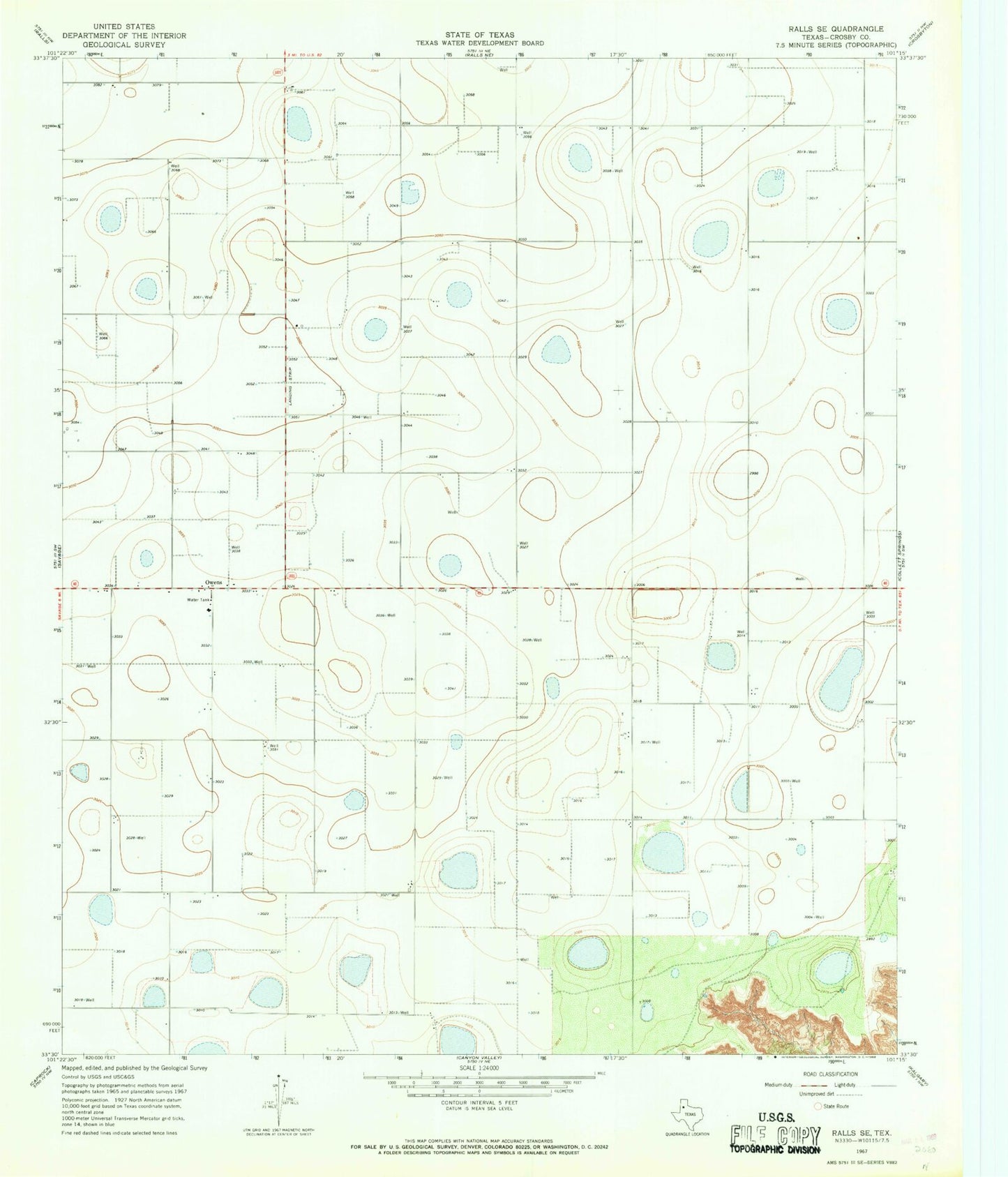 Classic USGS Ralls SE Texas 7.5'x7.5' Topo Map Image