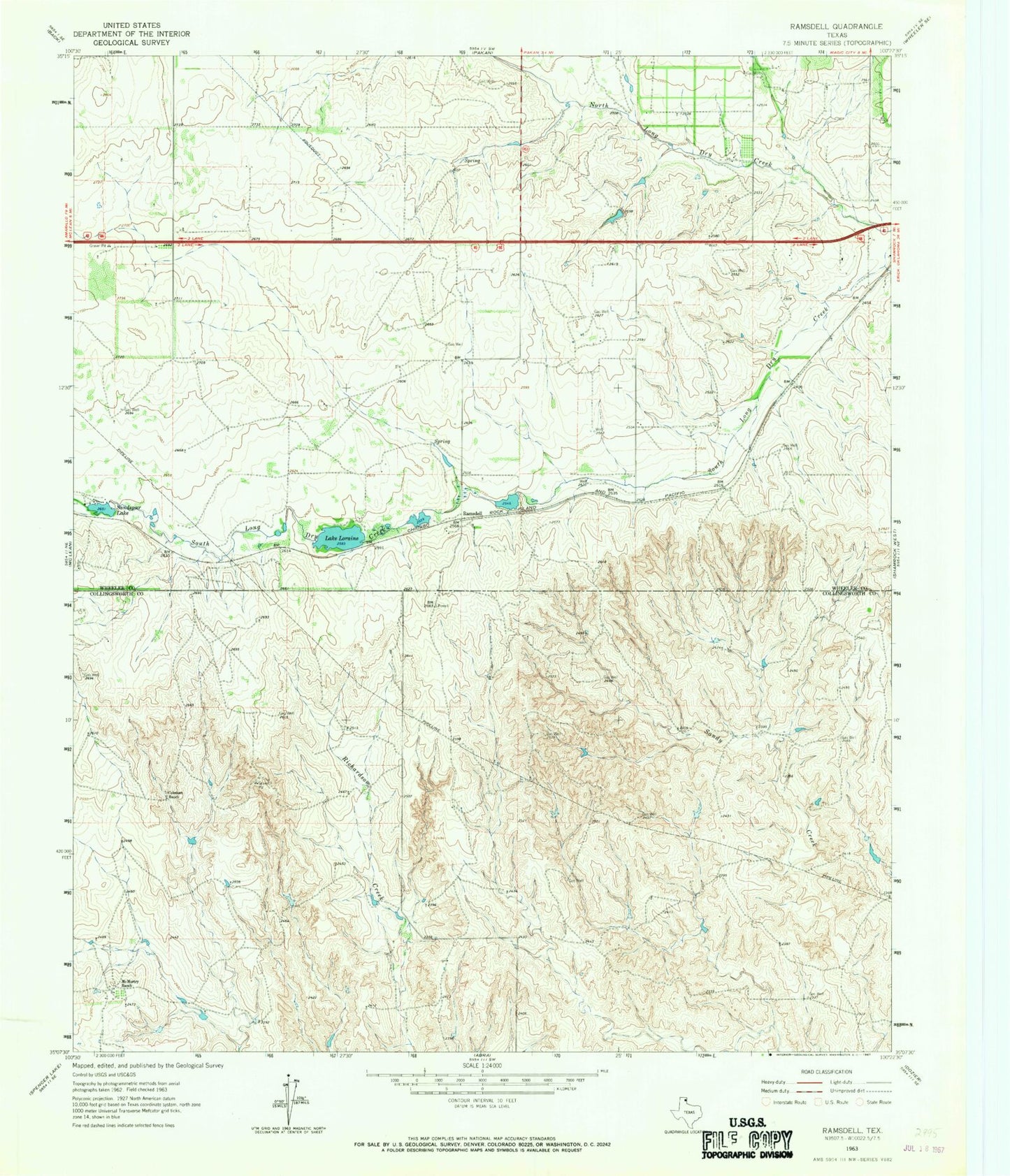 Classic USGS Ramsdell Texas 7.5'x7.5' Topo Map Image