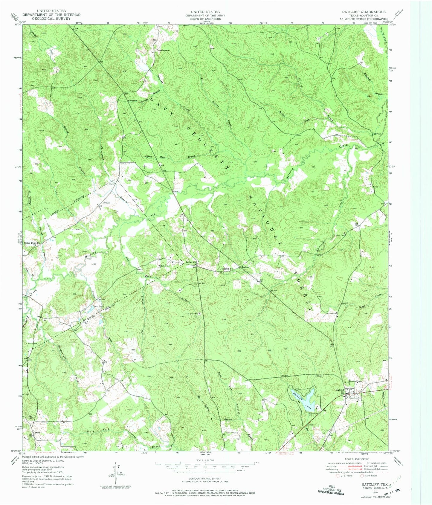 Classic USGS Ratcliff Texas 7.5'x7.5' Topo Map Image