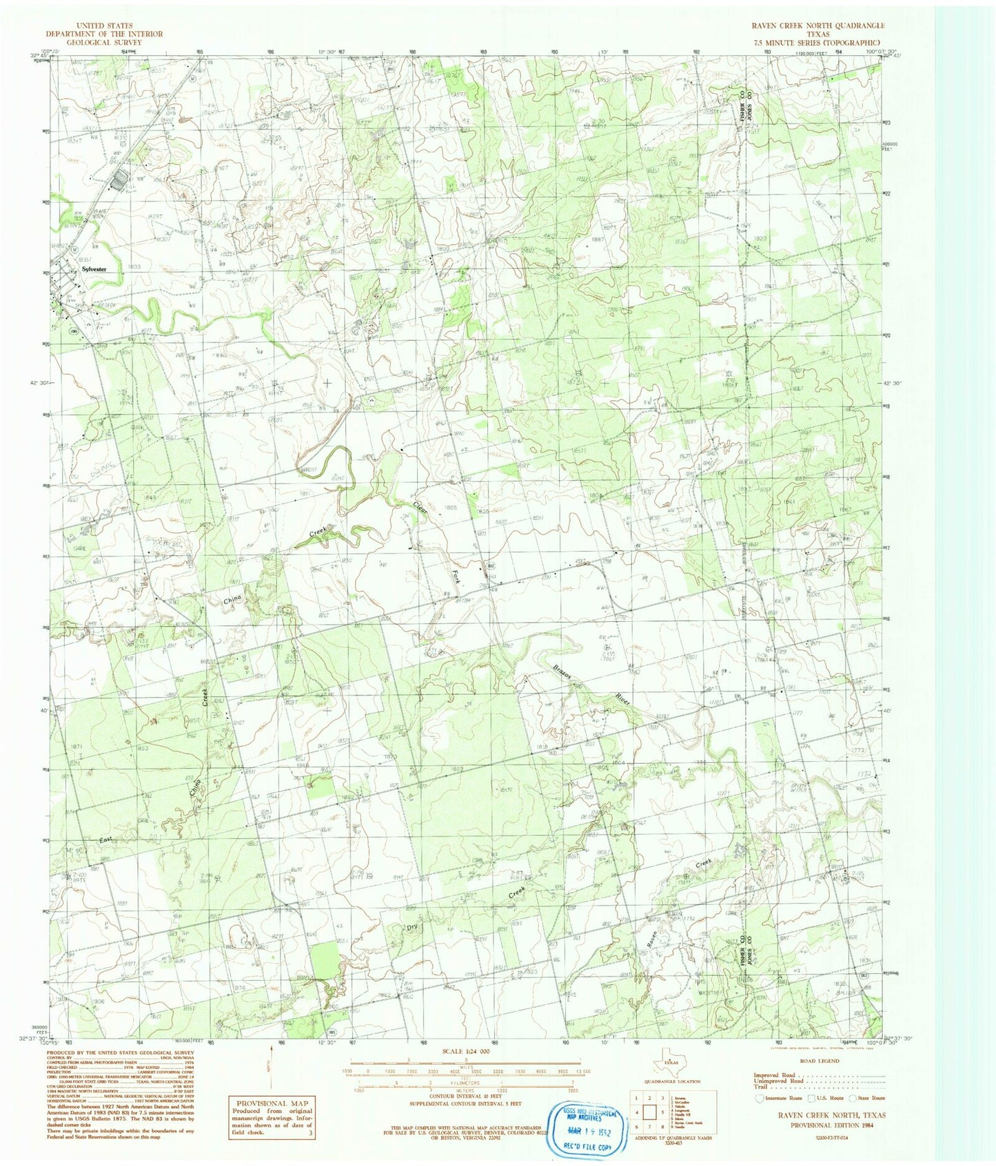 Classic USGS Raven Creek North Texas 7.5'x7.5' Topo Map Image