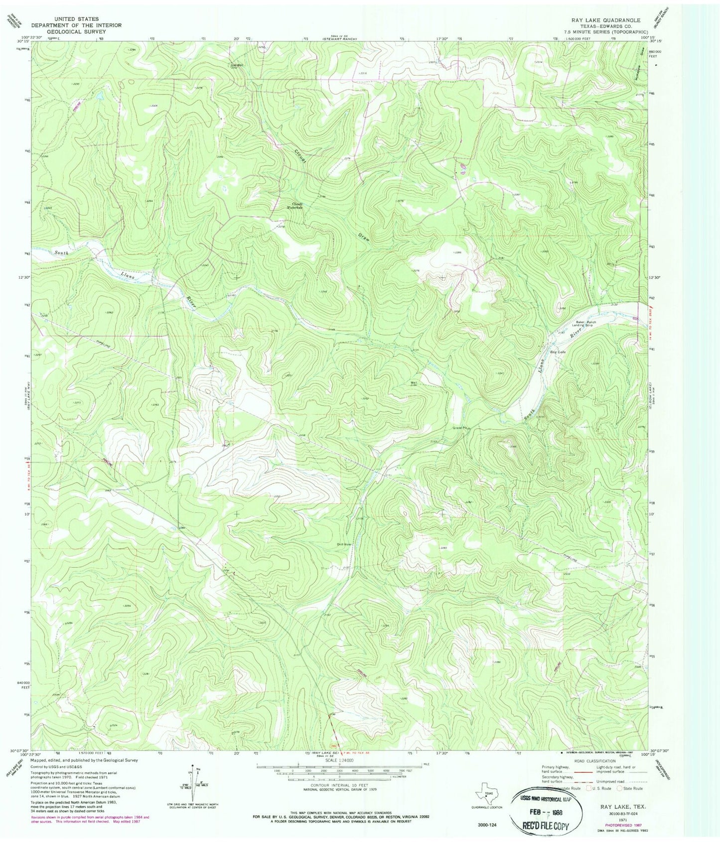 Classic USGS Ray Lake Texas 7.5'x7.5' Topo Map Image