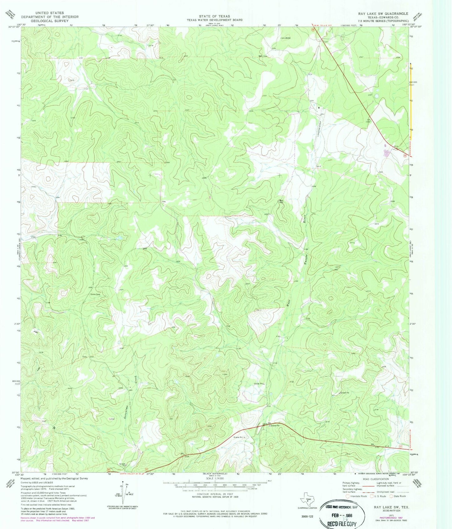 Classic USGS Ray Lake SW Texas 7.5'x7.5' Topo Map Image