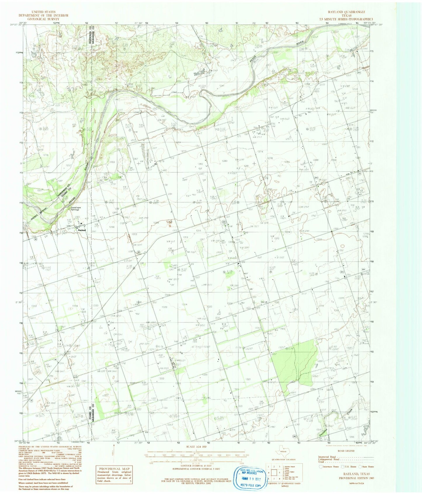 Classic USGS Rayland Texas 7.5'x7.5' Topo Map Image