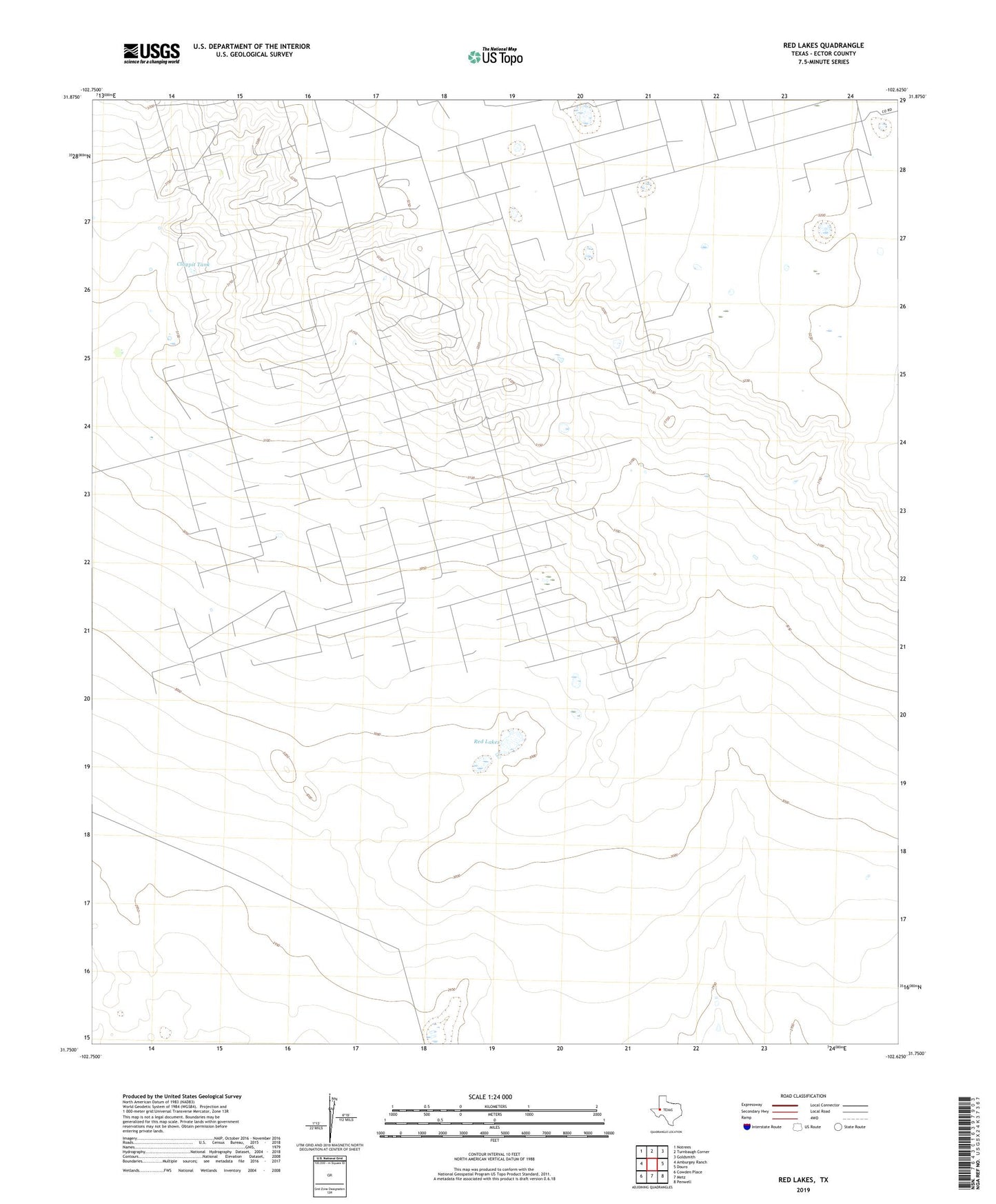 Red Lakes Texas US Topo Map Image