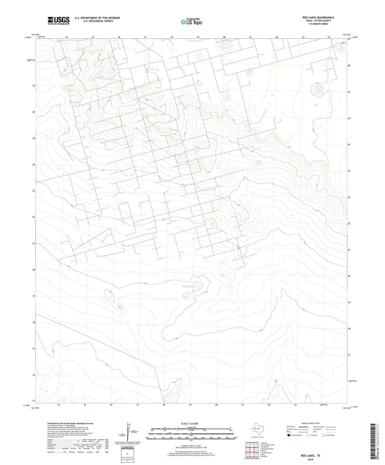 Red Lakes Texas US Topo Map Image