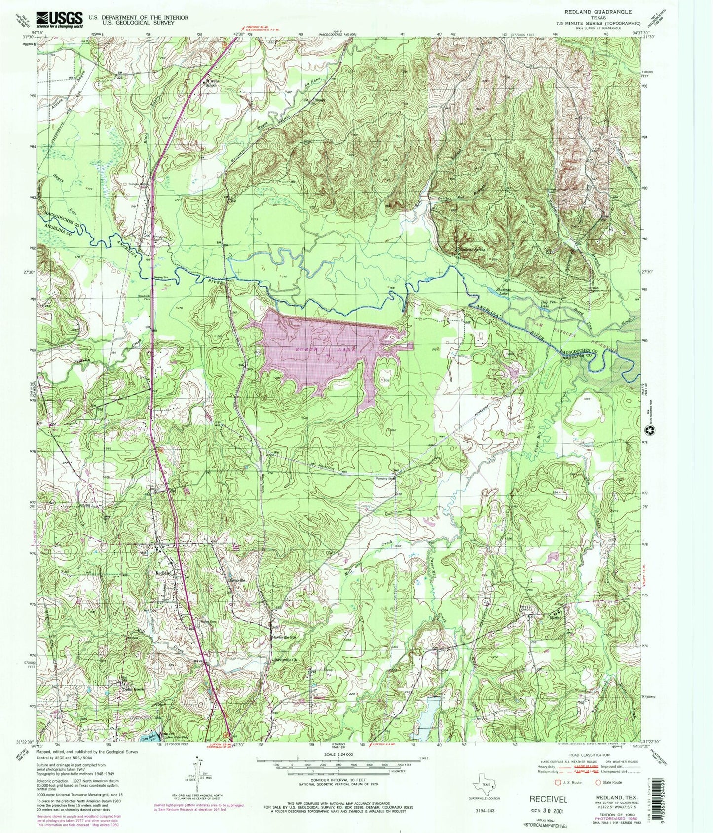 Classic USGS Redland Texas 7.5'x7.5' Topo Map Image