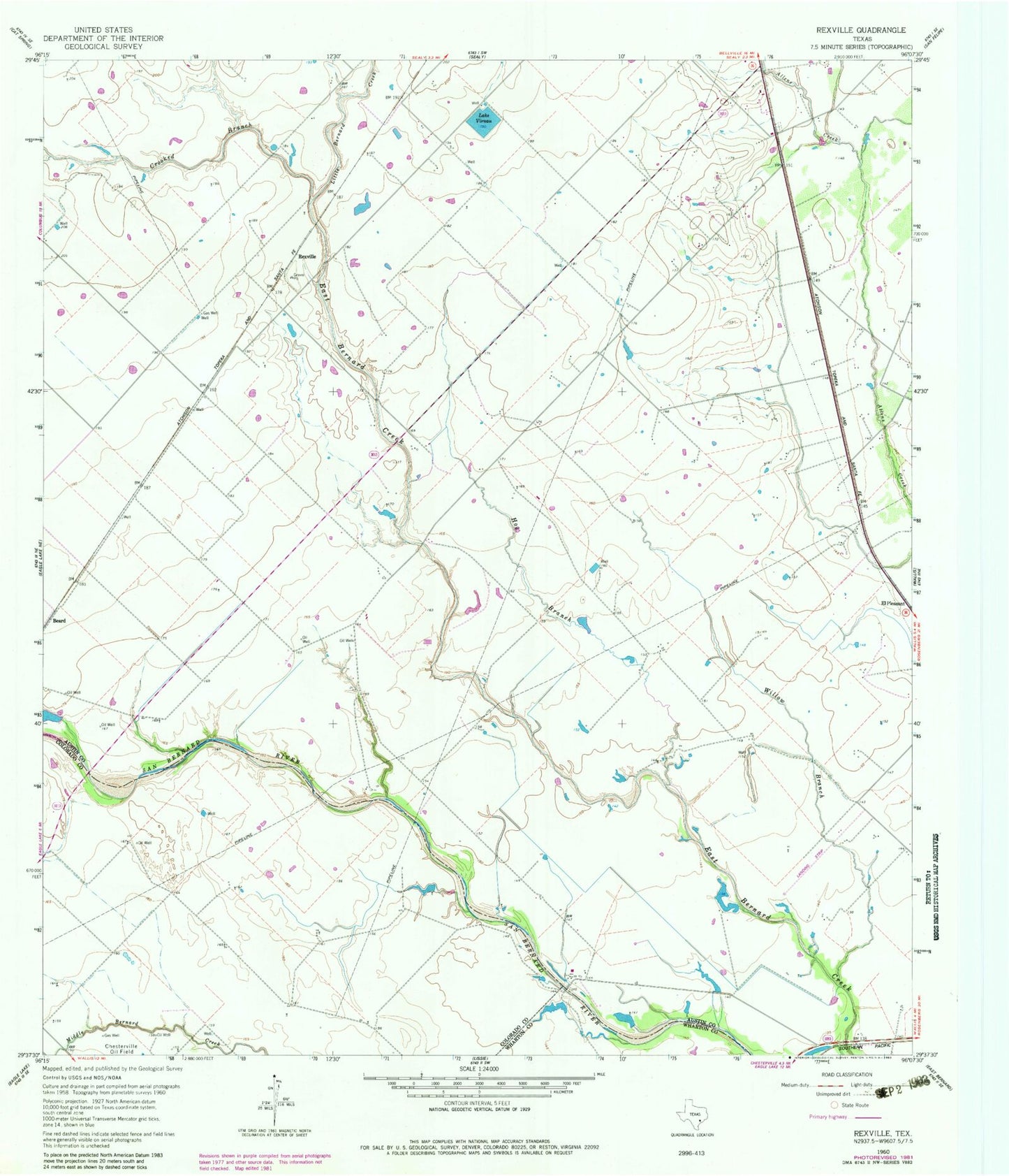 Classic USGS Rexville Texas 7.5'x7.5' Topo Map Image